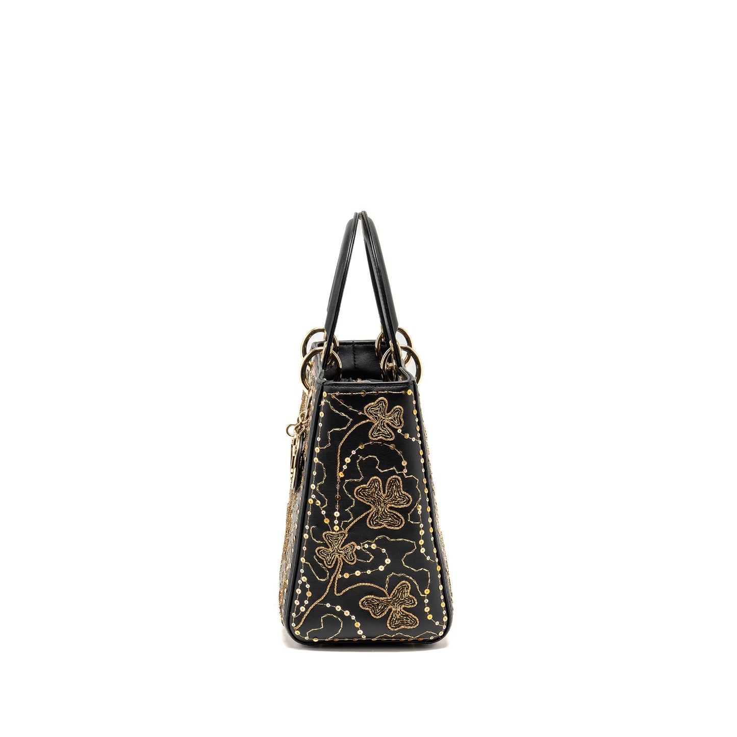 Dior Medium Lady Dior Embroidered Floral Limited Edition Leather Black/Gold GHW