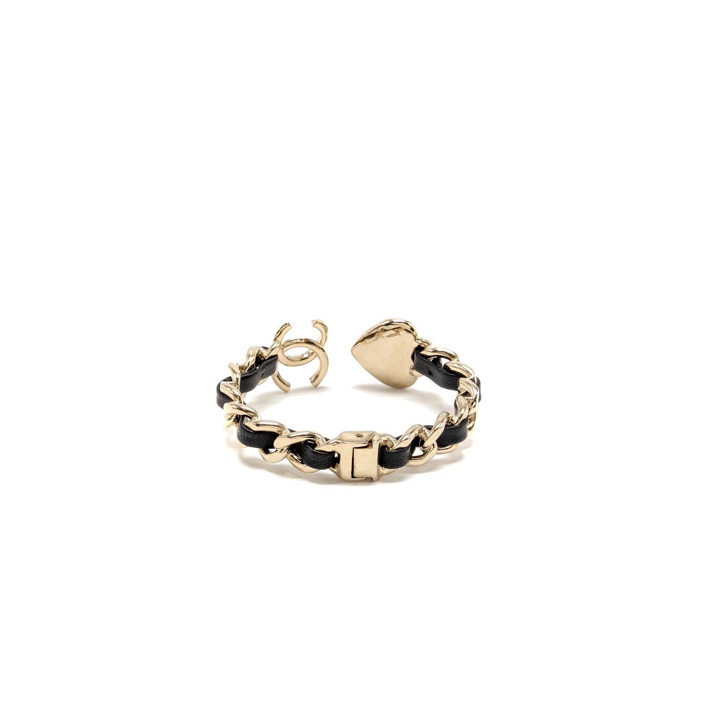 Chanel CC Heart Cuff Bracelet Pearl/Leather Light Gold Tone