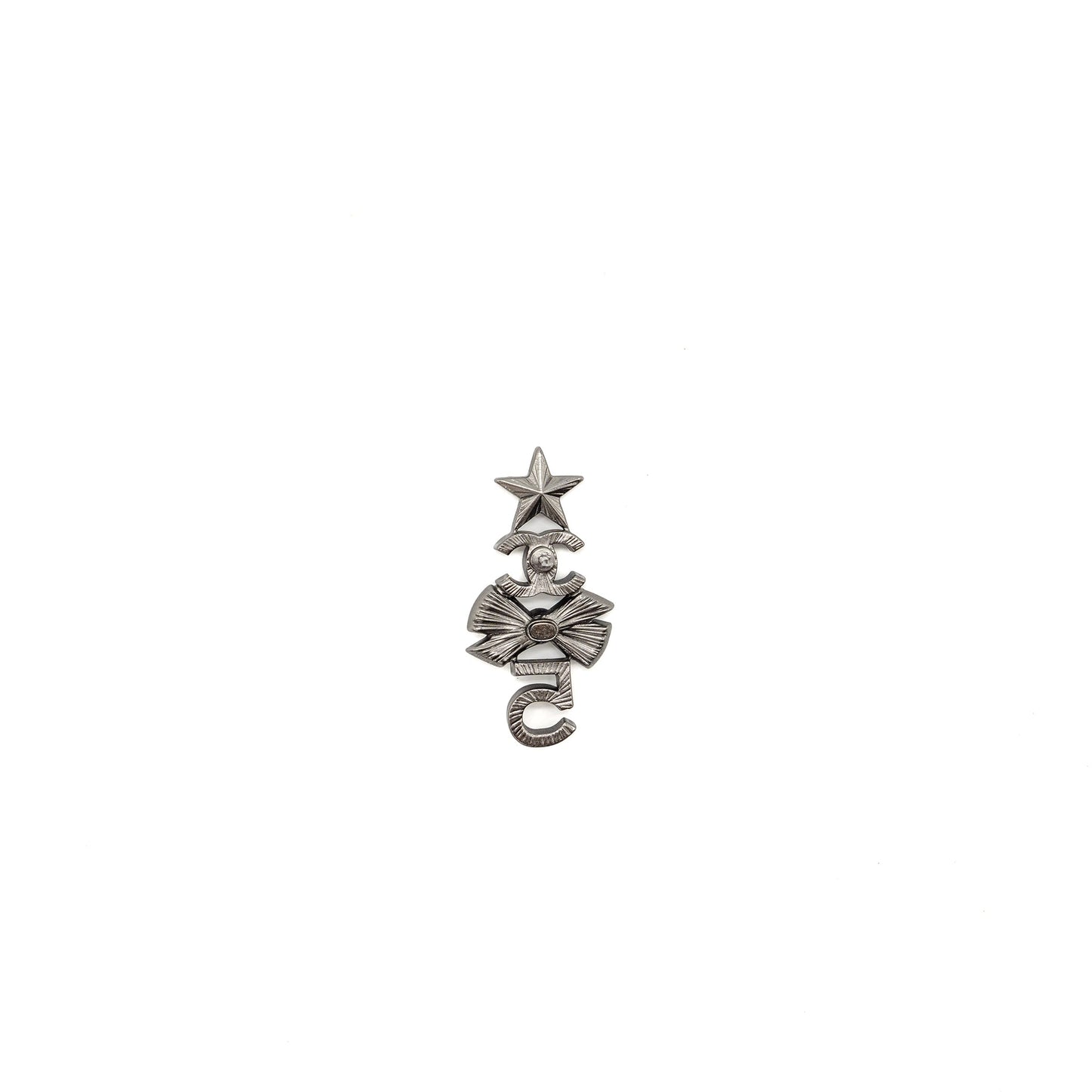 Chanel Star / 5 / ribbon brooch with crystal silver tone