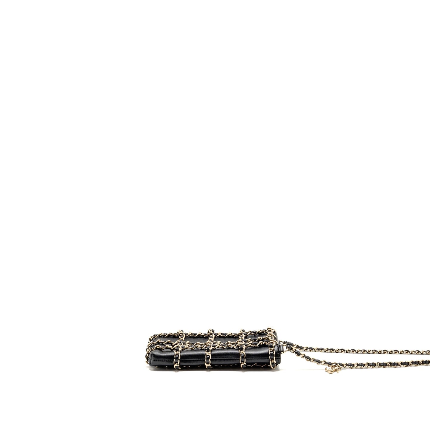 Chanel Gold Clutch O Chain Vertical phone holder lambskin black GHW