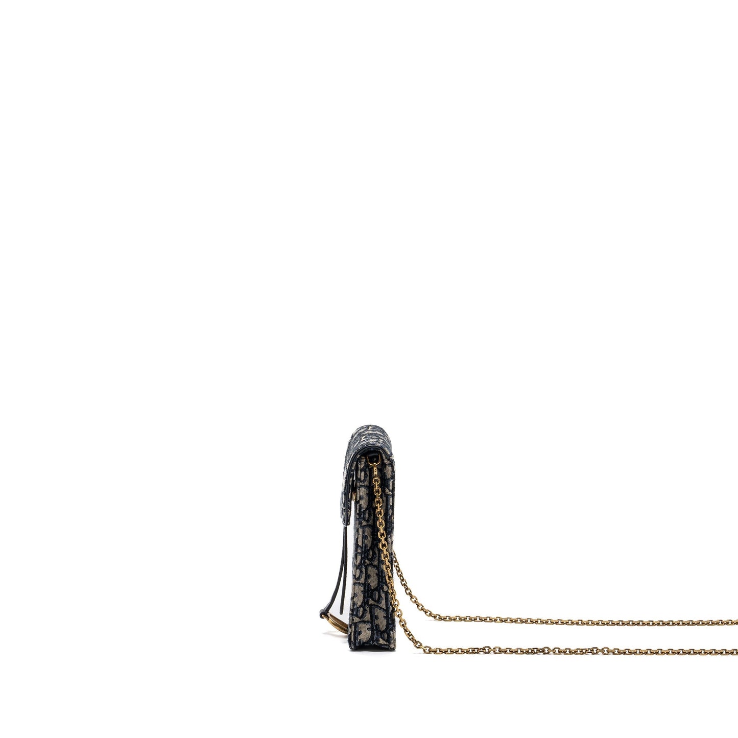 DIOR SADDLE PHONE HOLDER WITH CHAIN OBLIQUE JACQUARD CANVAS BLUE GHW