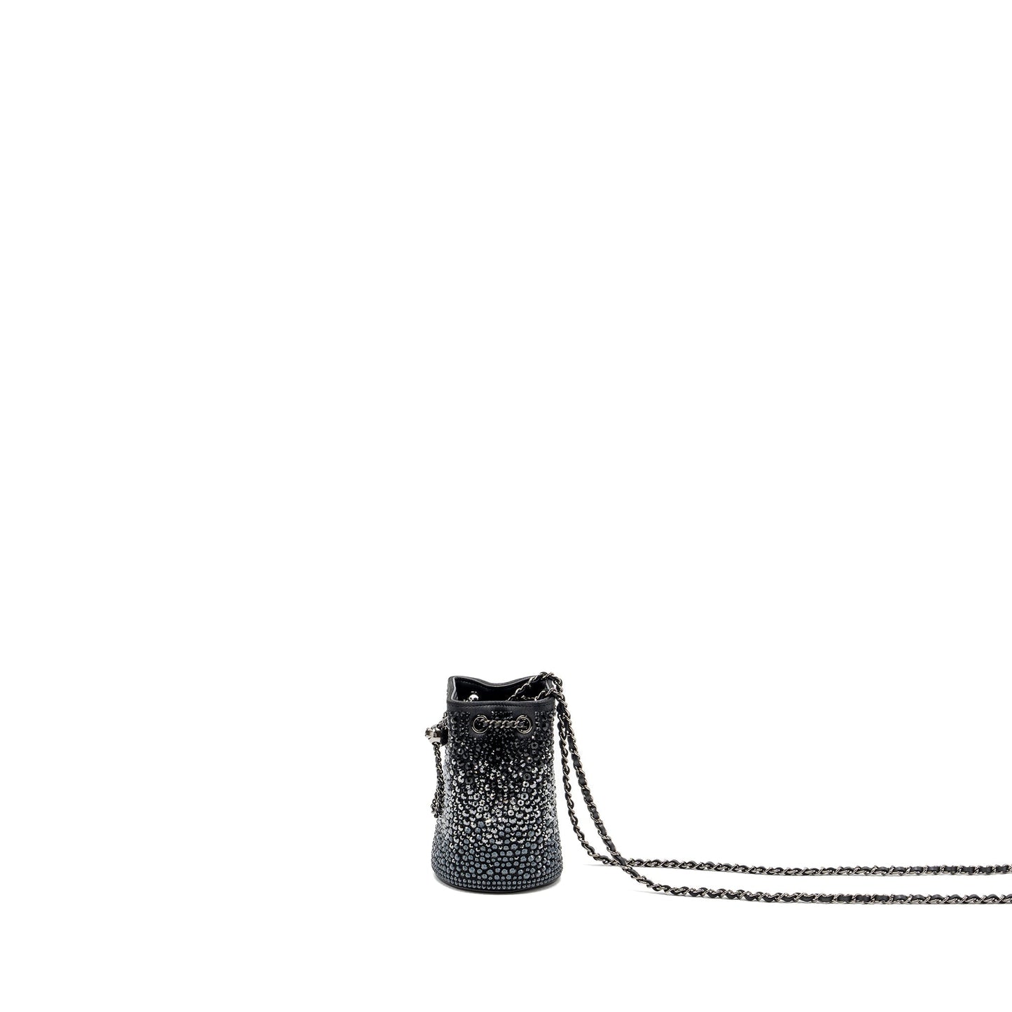 Chanel super mini Crystal studded clutch with chain lambskin black ruthenium hardware