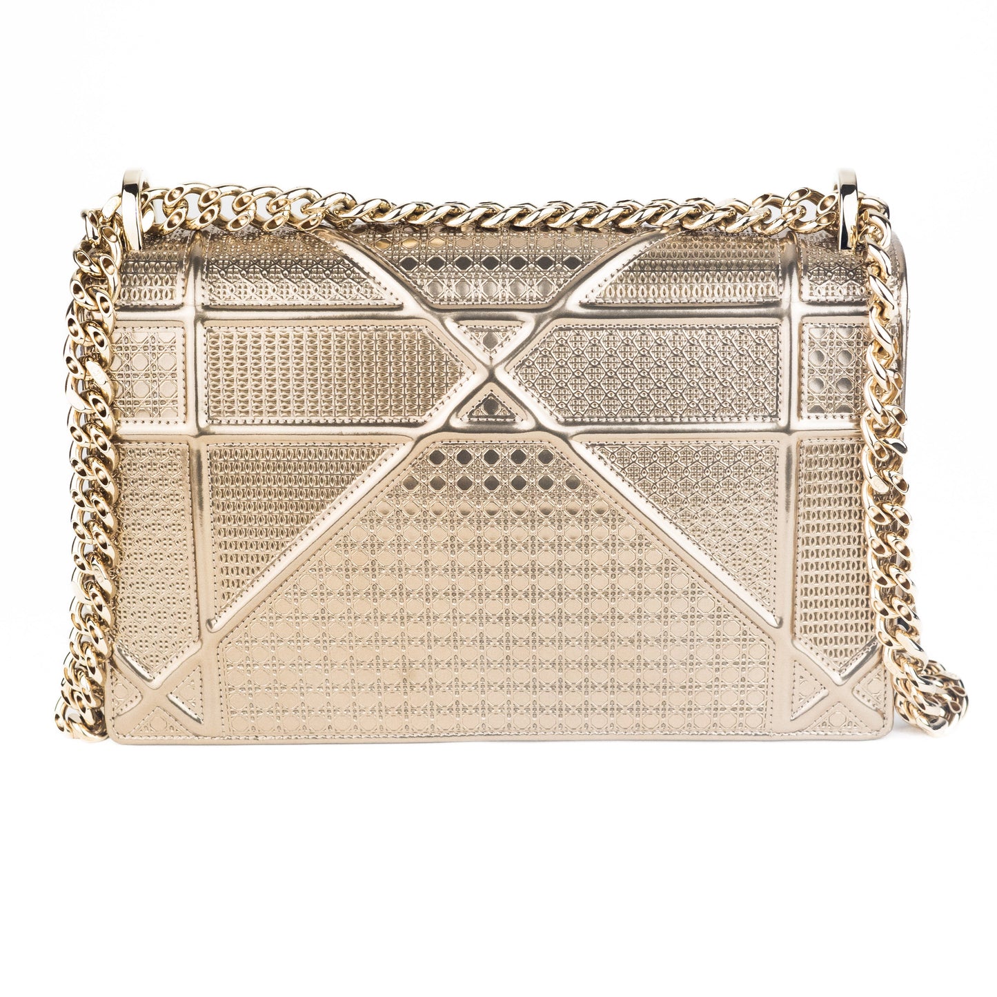 Dior Metallic Patent Micro-Cannage Medium Diorama Flap Bag Gold