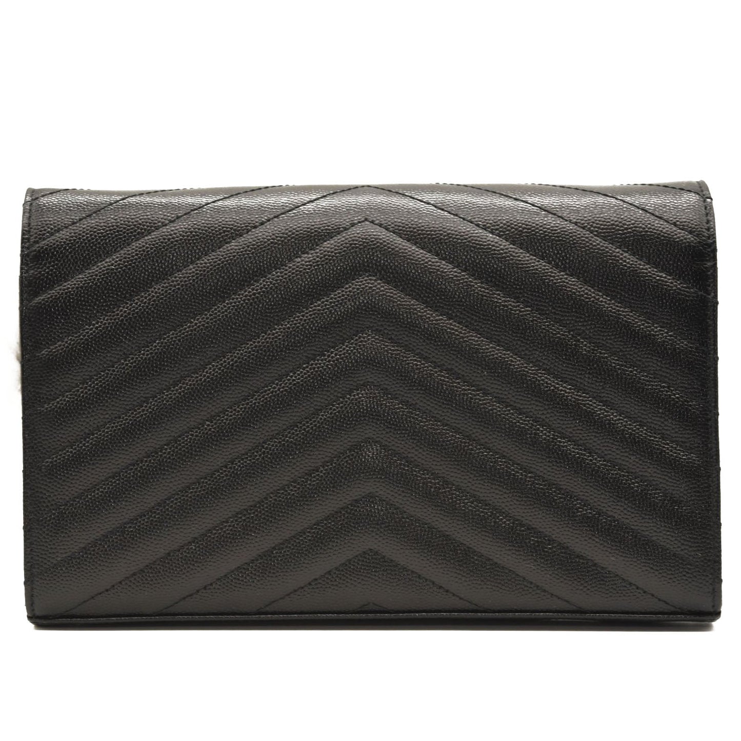 NEW $1790 SAINT LAURENT Grain De Poudre Matelasse Chevron Monogram Chain Wallet Black