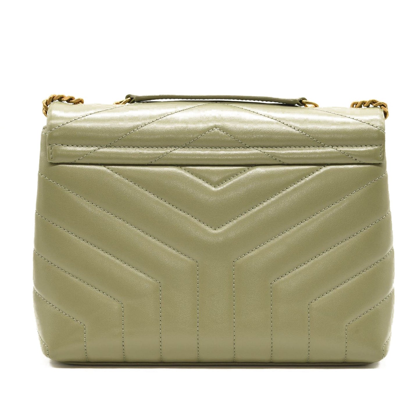 NEW $2990 SAINT LAURENT Calfskin Y Quilted Monogram Small Loulou Chain Satchel Green