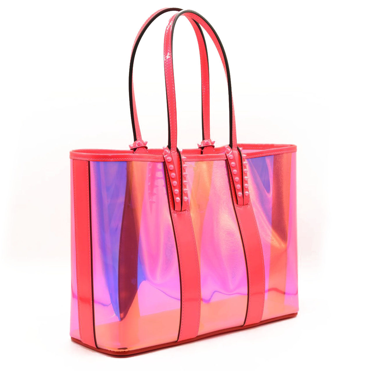 $1790 CHRISTIAN LOUBOUTIN PVC Spikes East West Small Cabata Tote Multicolor
