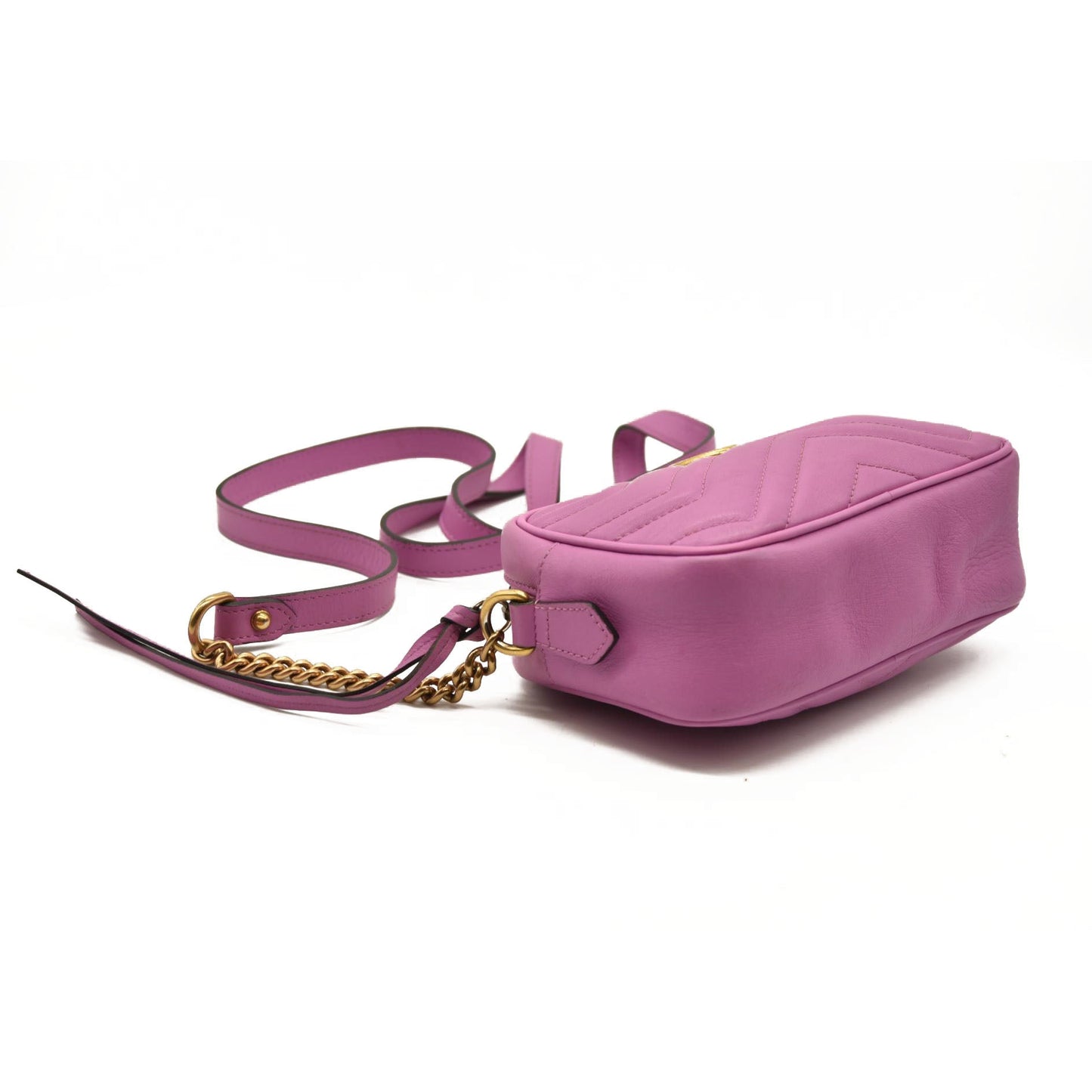 Gucci Calfskin Matelasse Mini GG Marmont Chain Shoulder Bag Candy Mousse