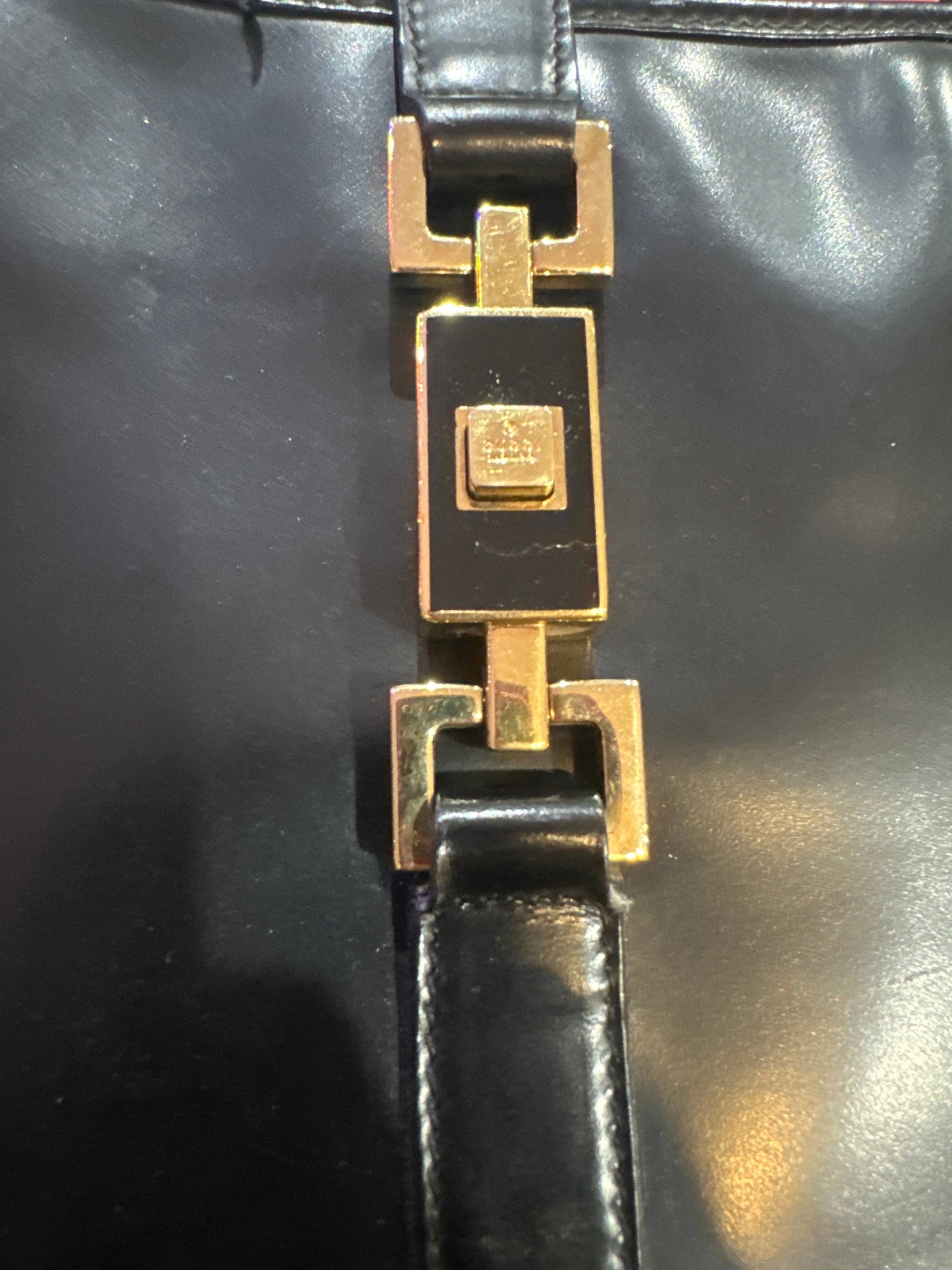 Vintage: Gucci Black Leather Jackie Bag with Gold Hardware