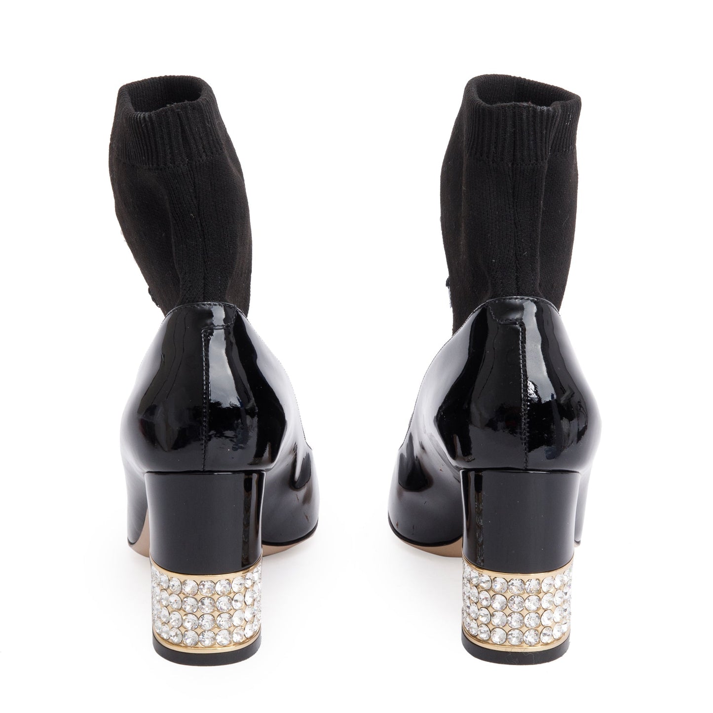 Gucci Black Patent Leather Crystal Sock Boots, Size 38
