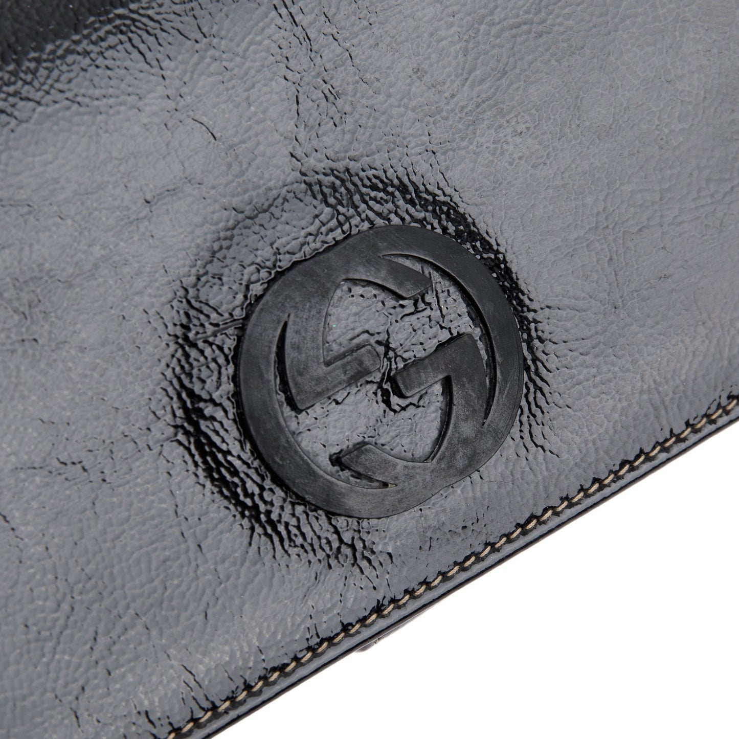 Gucci Black Patent Leather Interlocking G Continental Wallet