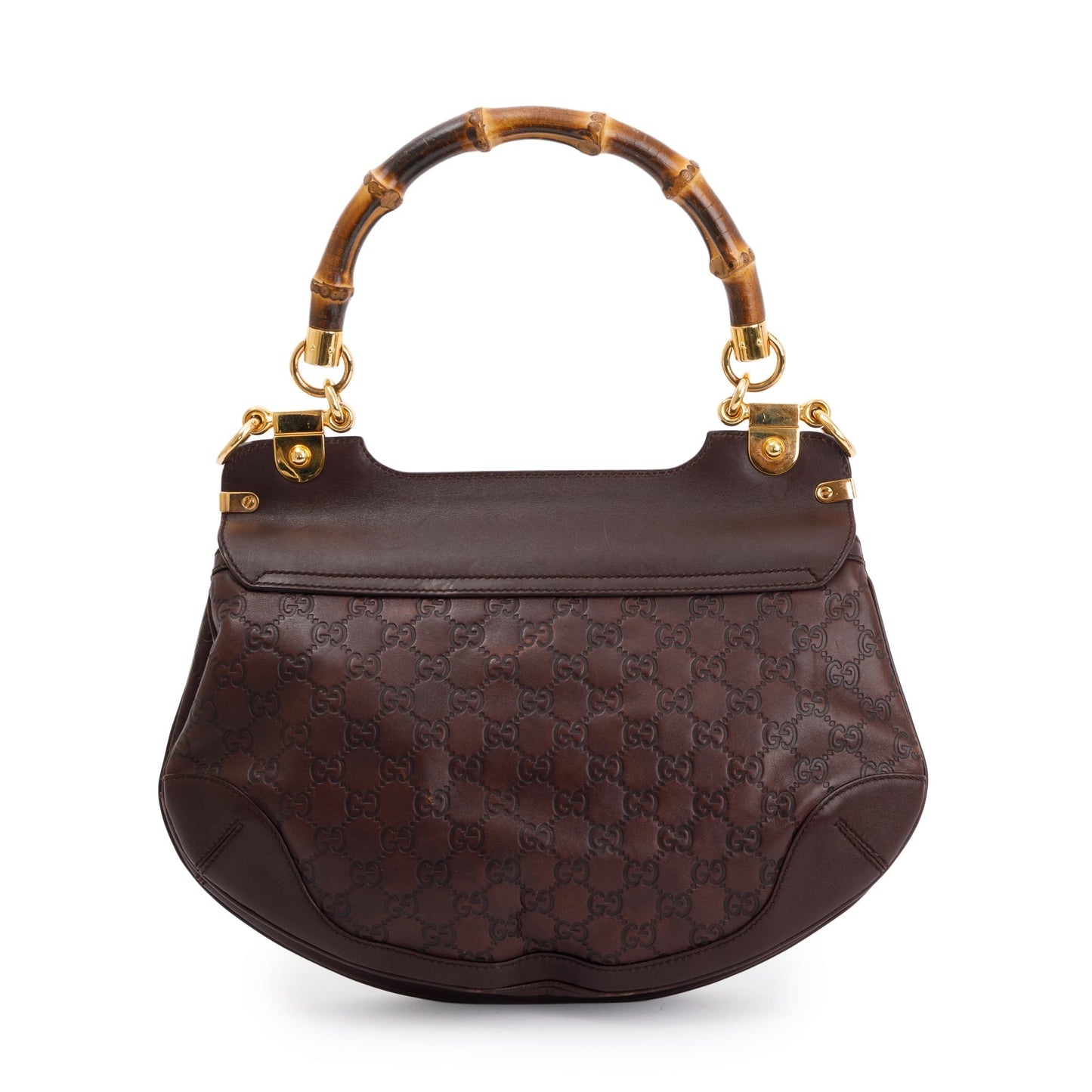 Gucci Brown Signature Leather Peggy Bamboo Top Handle Bag
