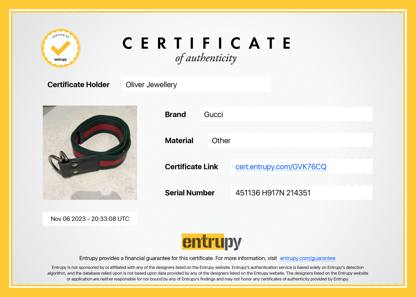 Gucci Green & Red Web Belt with D Ring Buckle, Size 85 34