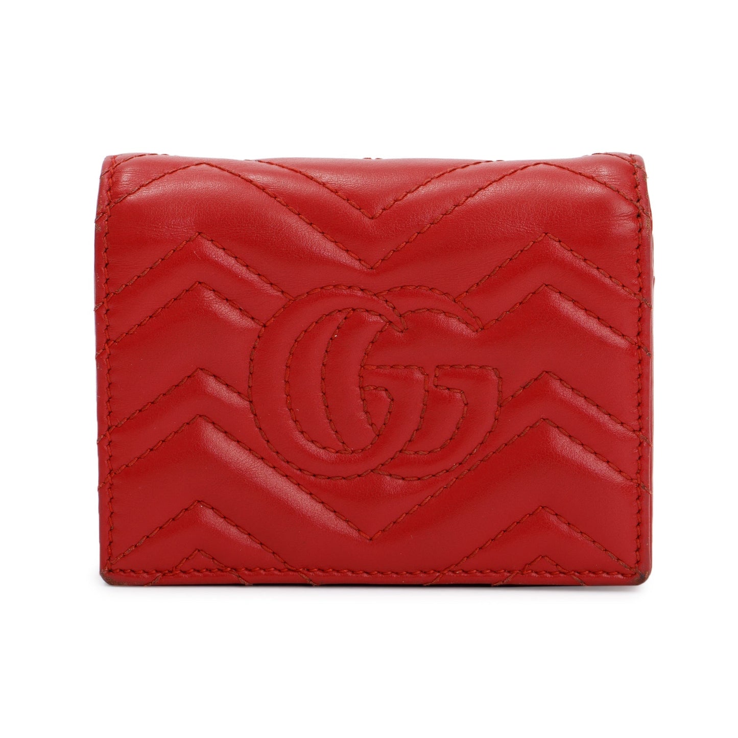 Gucci Red GG Marmont Matelasse Leather Card Case Wallet