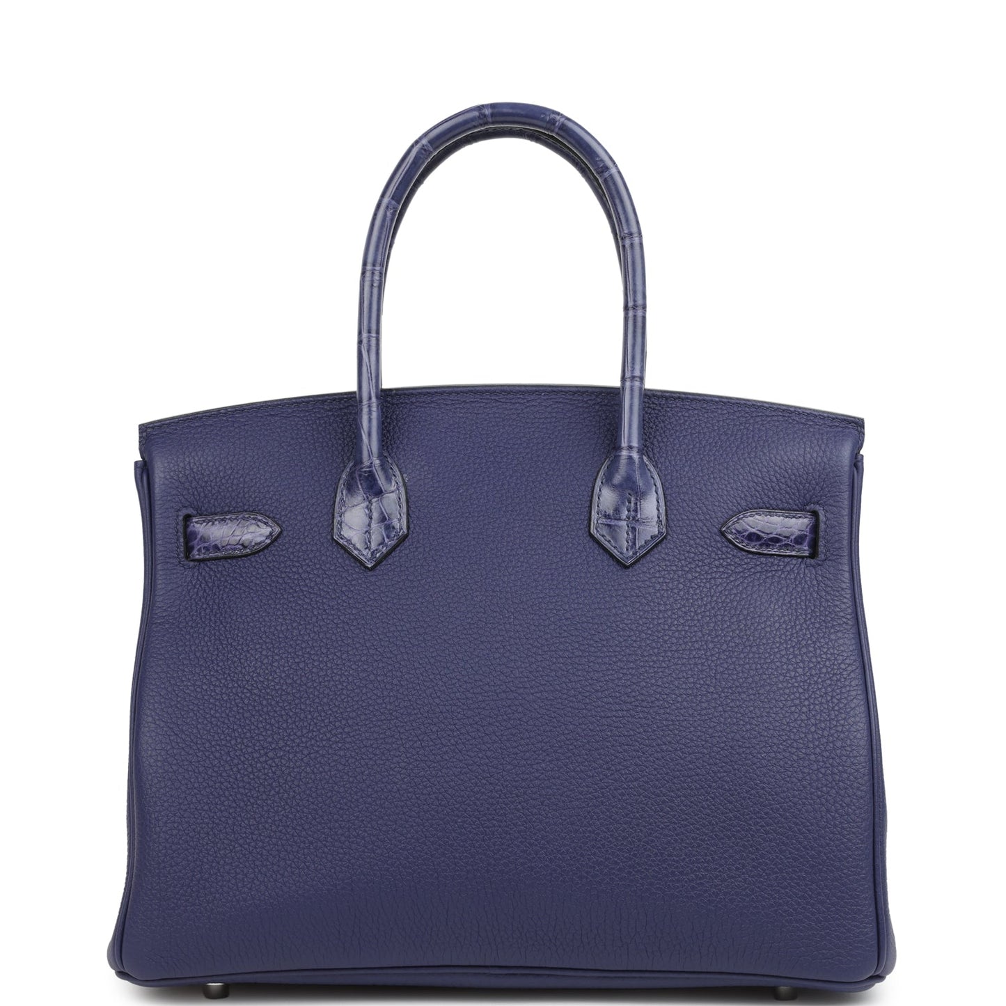 Pre-owned Hermes Birkin 30 Bleu Encre Togo and Shiny Niloticus Crocodile Touch Palladium Hardware