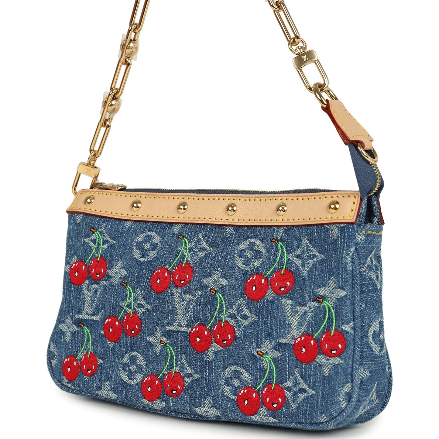 Louis Vuitton X Takashi Murakami Cherry Pochette Accessories Denim Monogram Gold Hardware