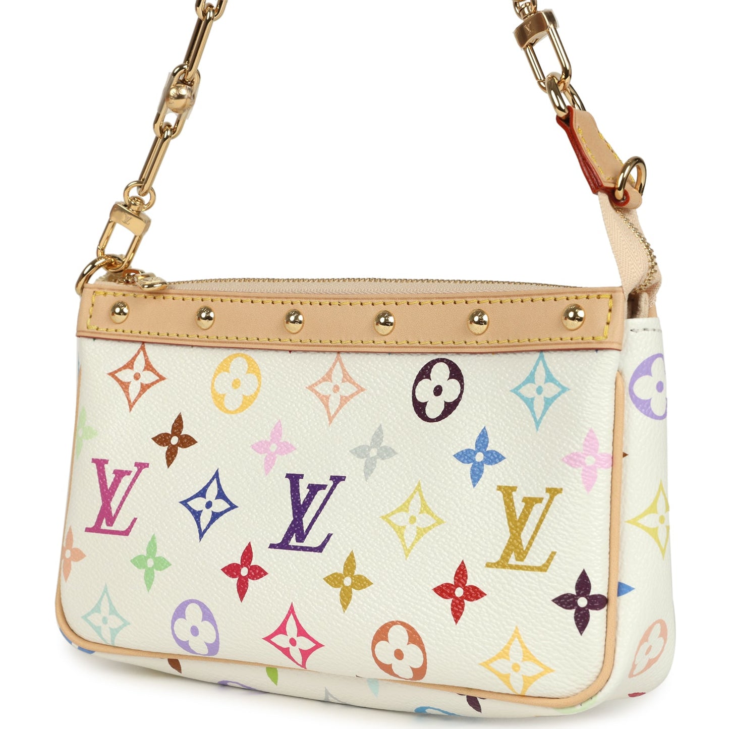 Louis Vuitton X Takashi Murakami Pochette Accessories White Multicolored Monogram Gold Hardware