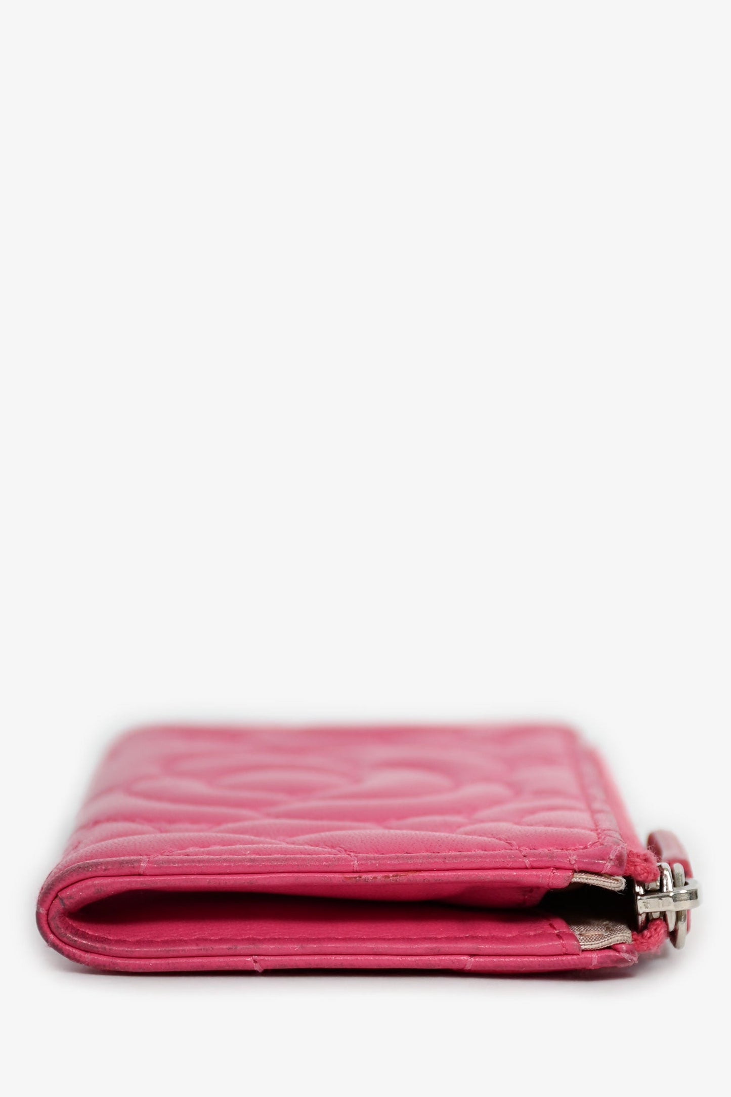 Pre-Loved Chanel™ 2017-18 Hot Pink Camellia Flower Key Ring Card Holder