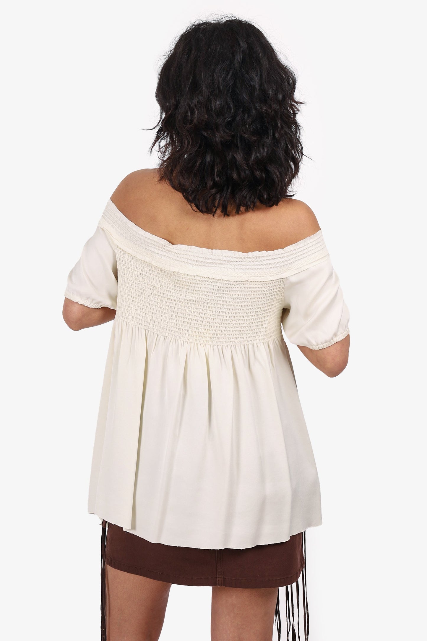 Pre-Loved Chanel™ 05A Cream Silk Ruched Short Sleeve Top Size 40