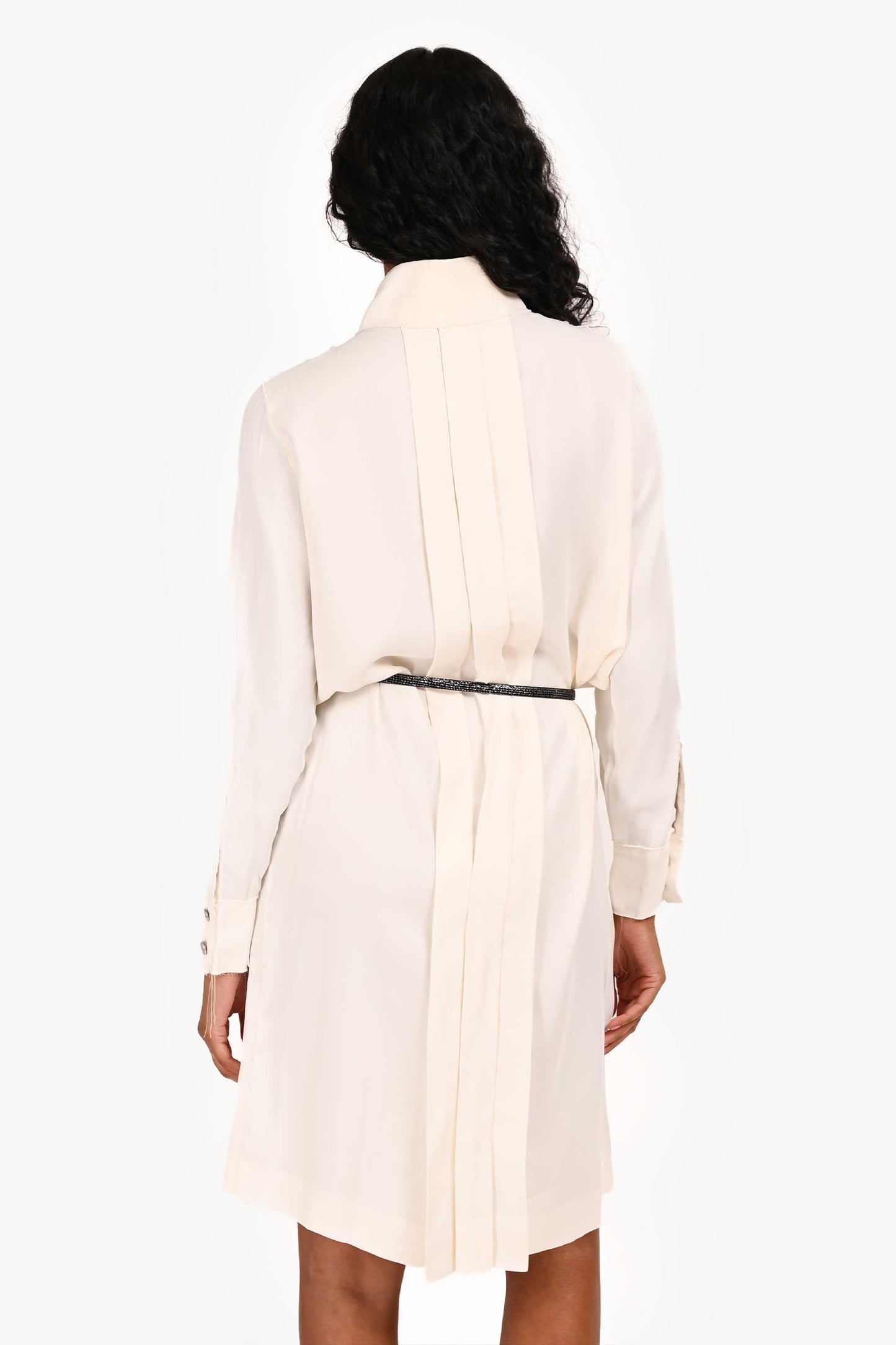 Pre-Loved Chanel™ White Distressed Detailed Plated Shirt Dress Size 38