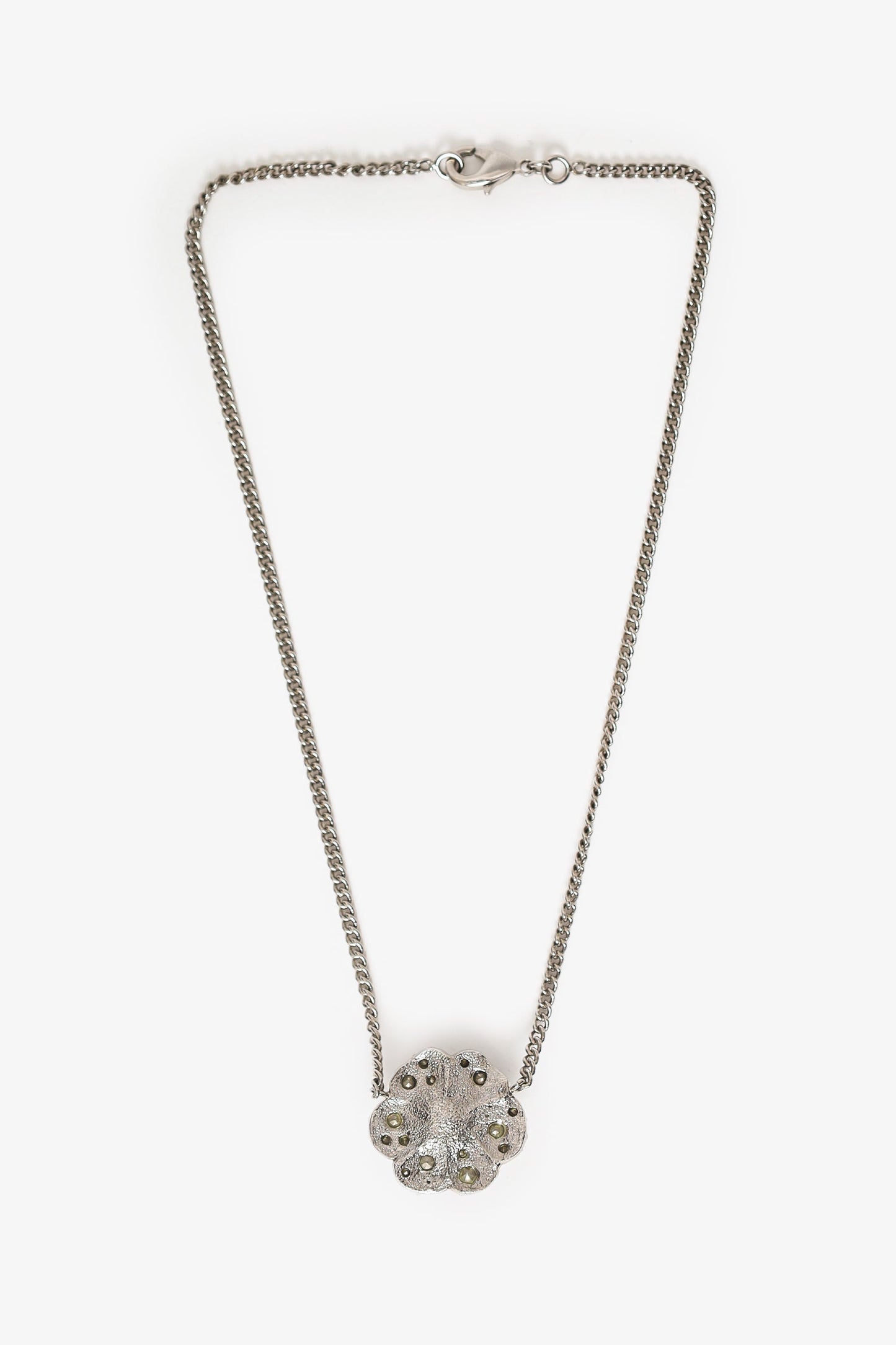 Pre-Loved Chanel™ Silver Tone Crystal Camellia Flower Necklace