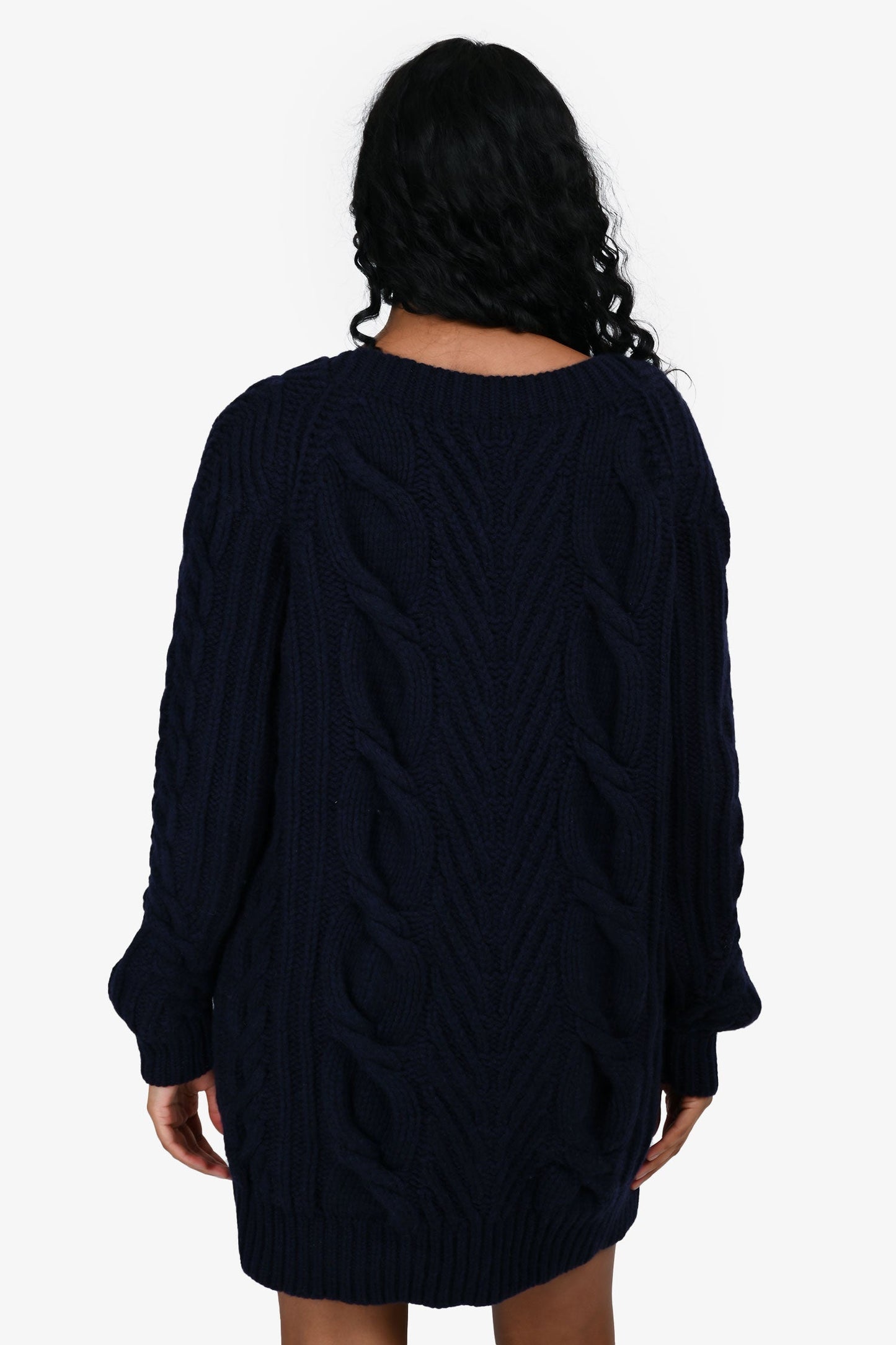 Pre-Loved Chanel™ 2018 Runway Navy Wool/Cashmere Cable Knit 'Anchor' Sweater Dress Size 34