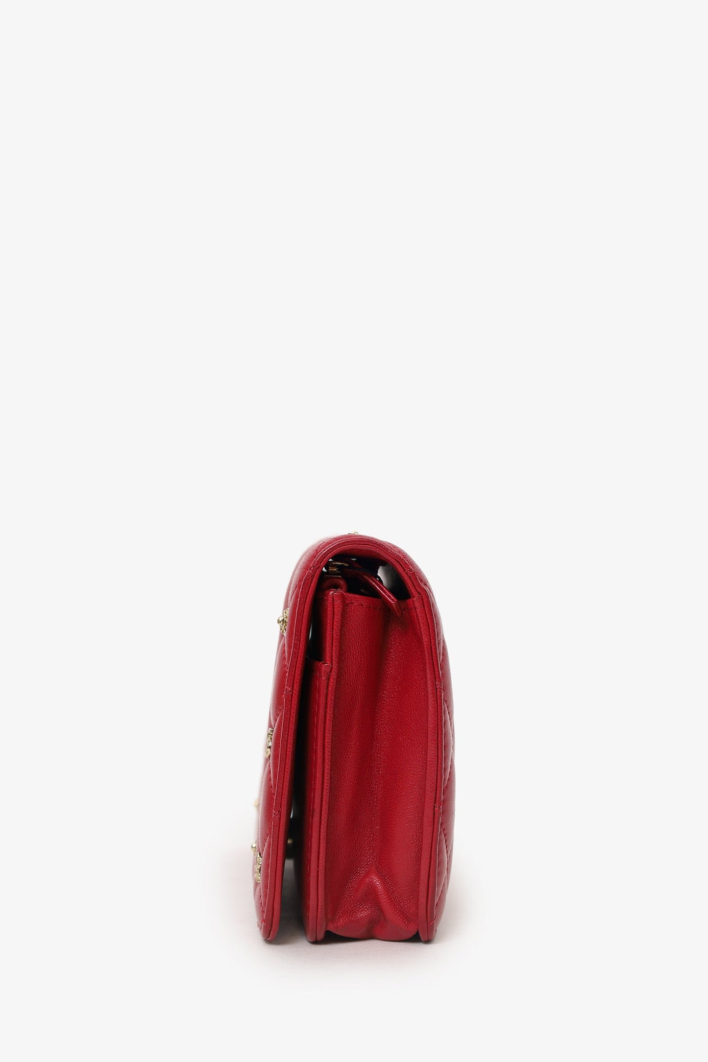 Pre-Loved Chanel™ 2021 Red Quilted Lambskin Leather All About Chanel Wallet on Chain