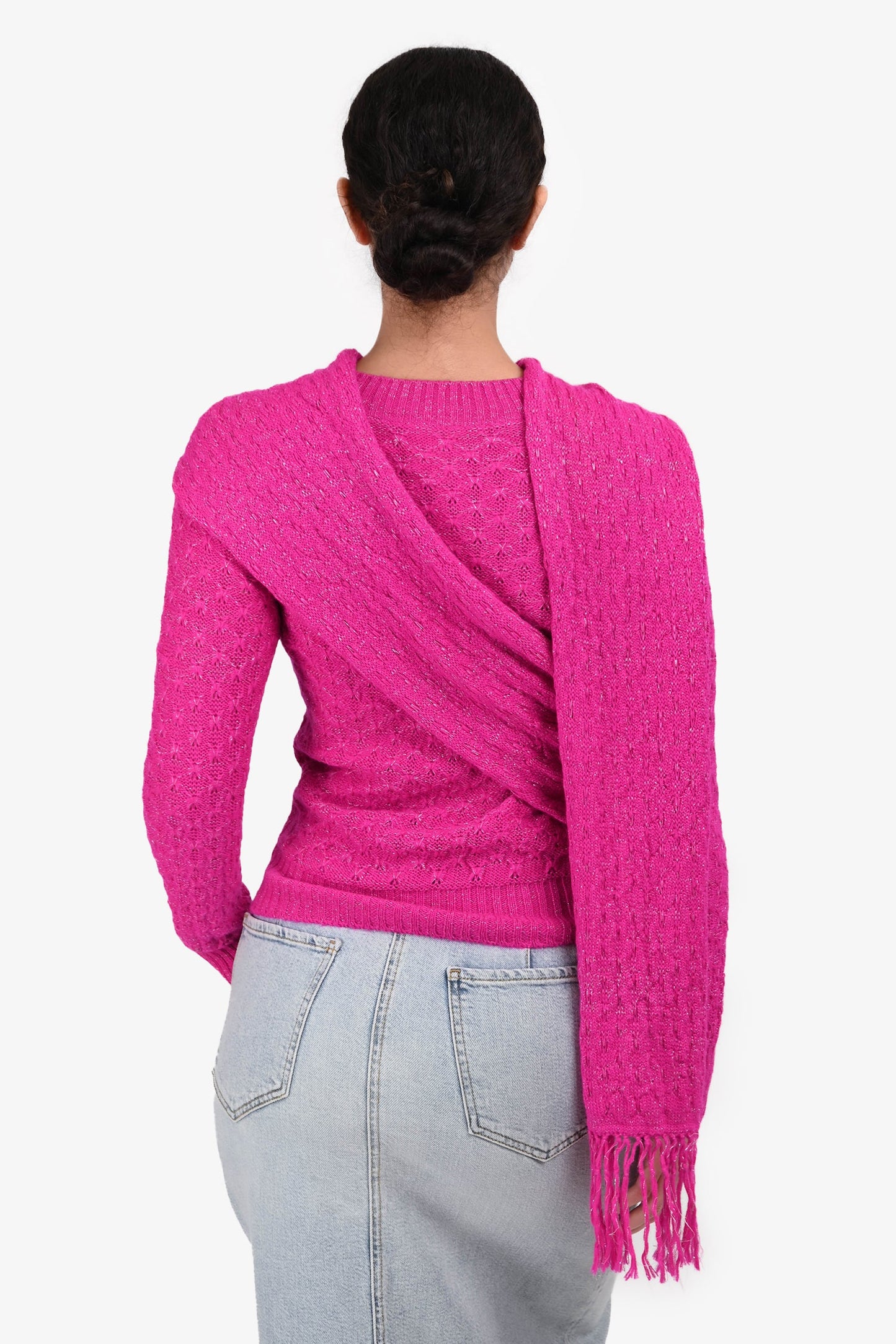 Pre-Loved Chanel™ Pink Alpaca Scarf Sweater Size 34