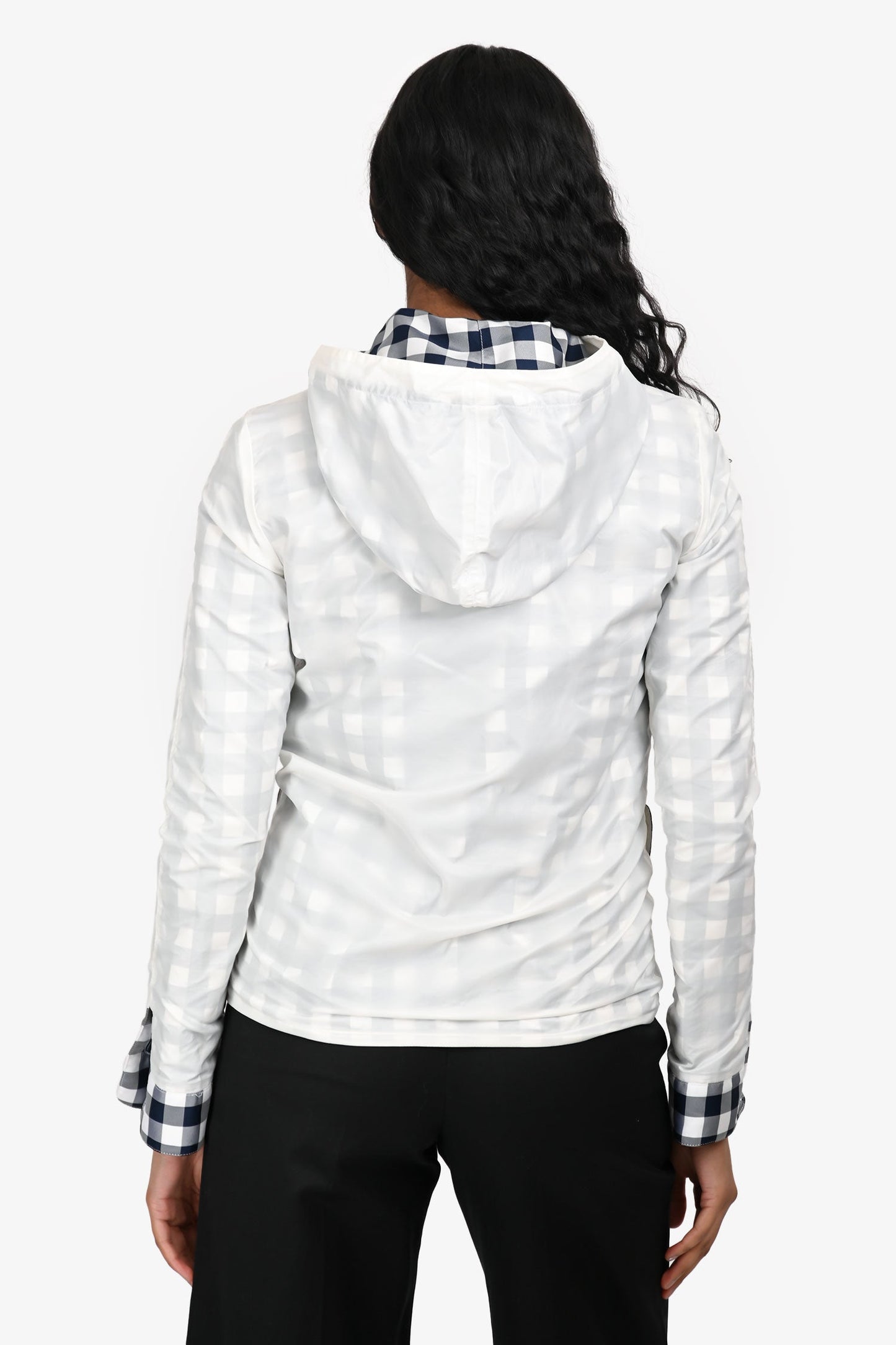 Pre-Loved Chanel™ White/Navy Check Detail Hooded Zip UP Windbreaker Size 34