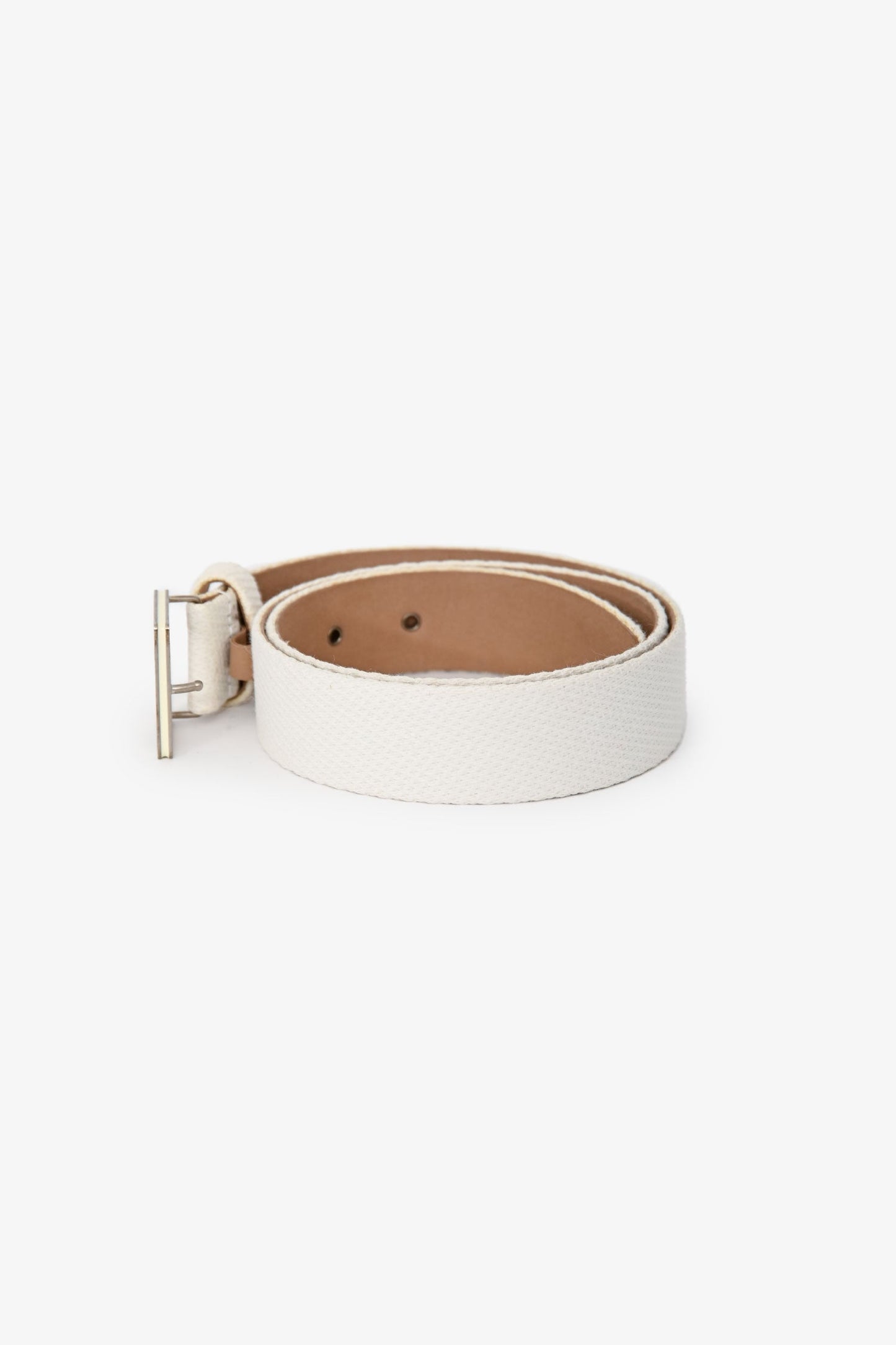 Pre-Loved Chanel™ 2013 White Canvas/Leather Belt Size 38