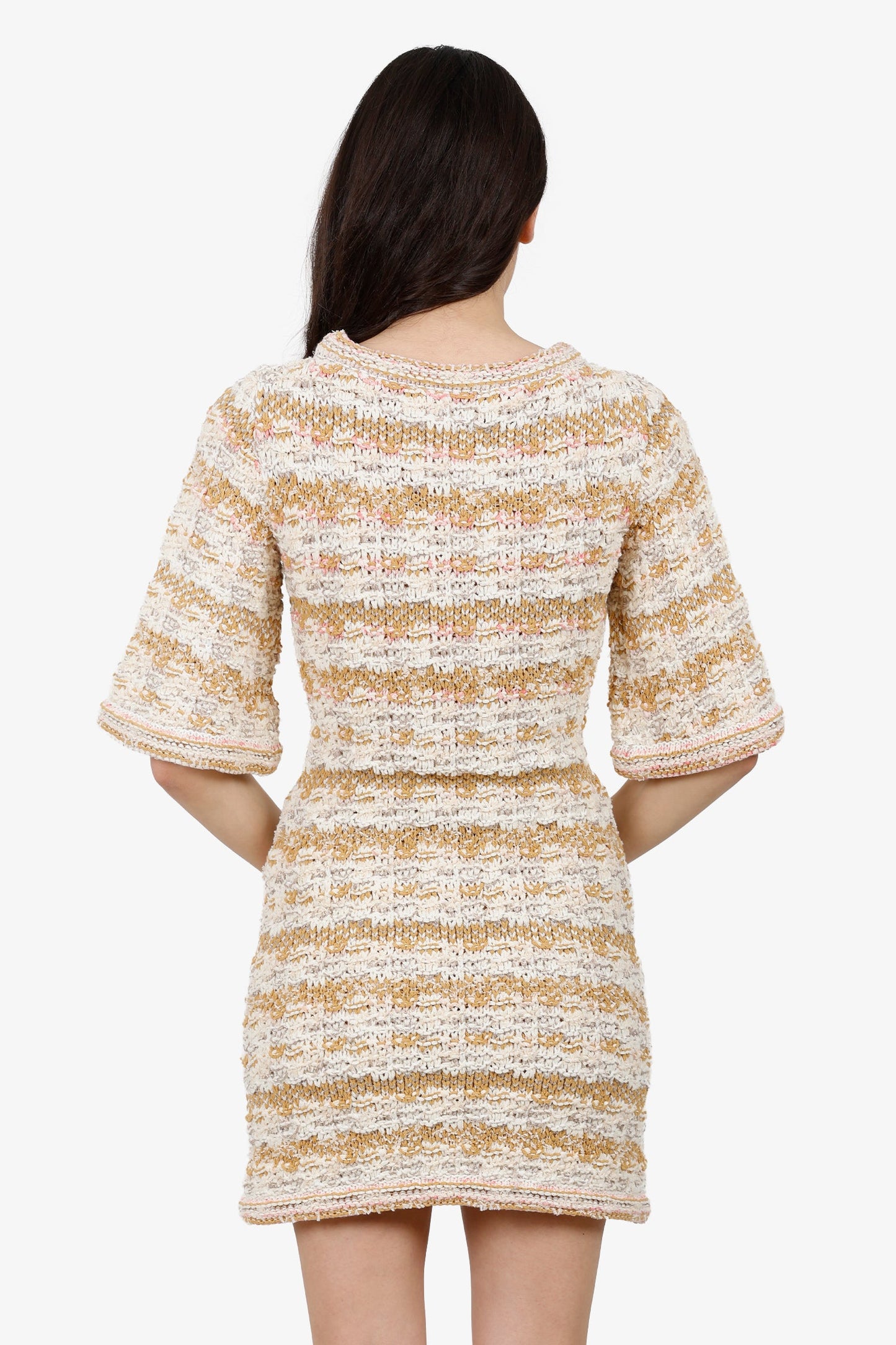 Pre-Loved Chanel™ 15C Dubai White/Yellow Tweed Knit Short Sleeve Dress Size 34
