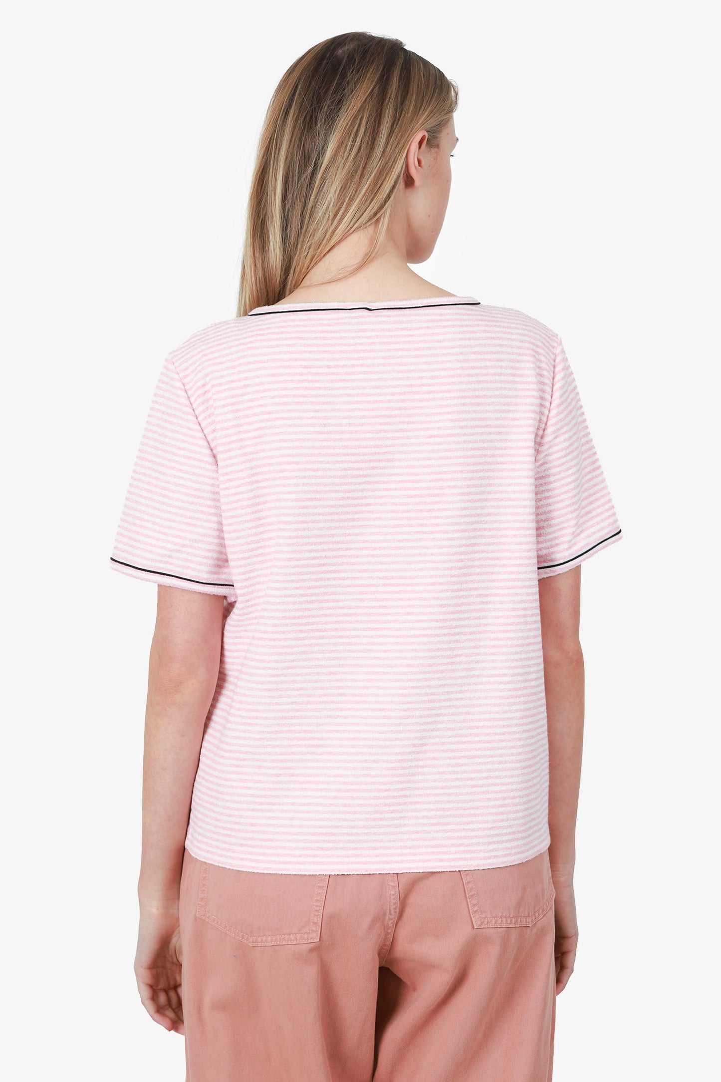 Pre-Loved Chanel™ 2019 Pink/White Striped Terry Knit La Pausa T-Shirt Size 40
