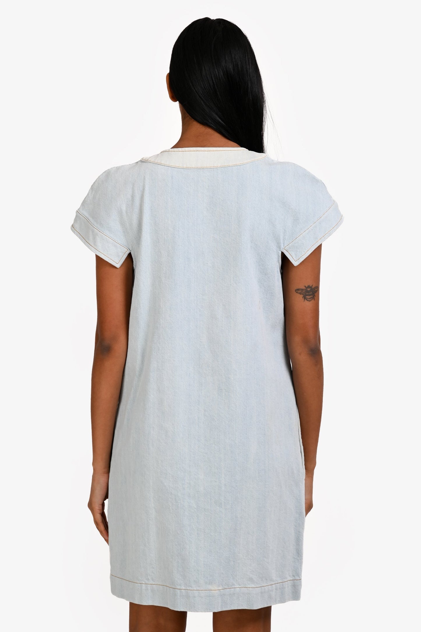 Pre-Loved Chanel™ Runway 2018 Chanel Light Blue Washed Denim Cap Sleeve Shift Dress Size 38