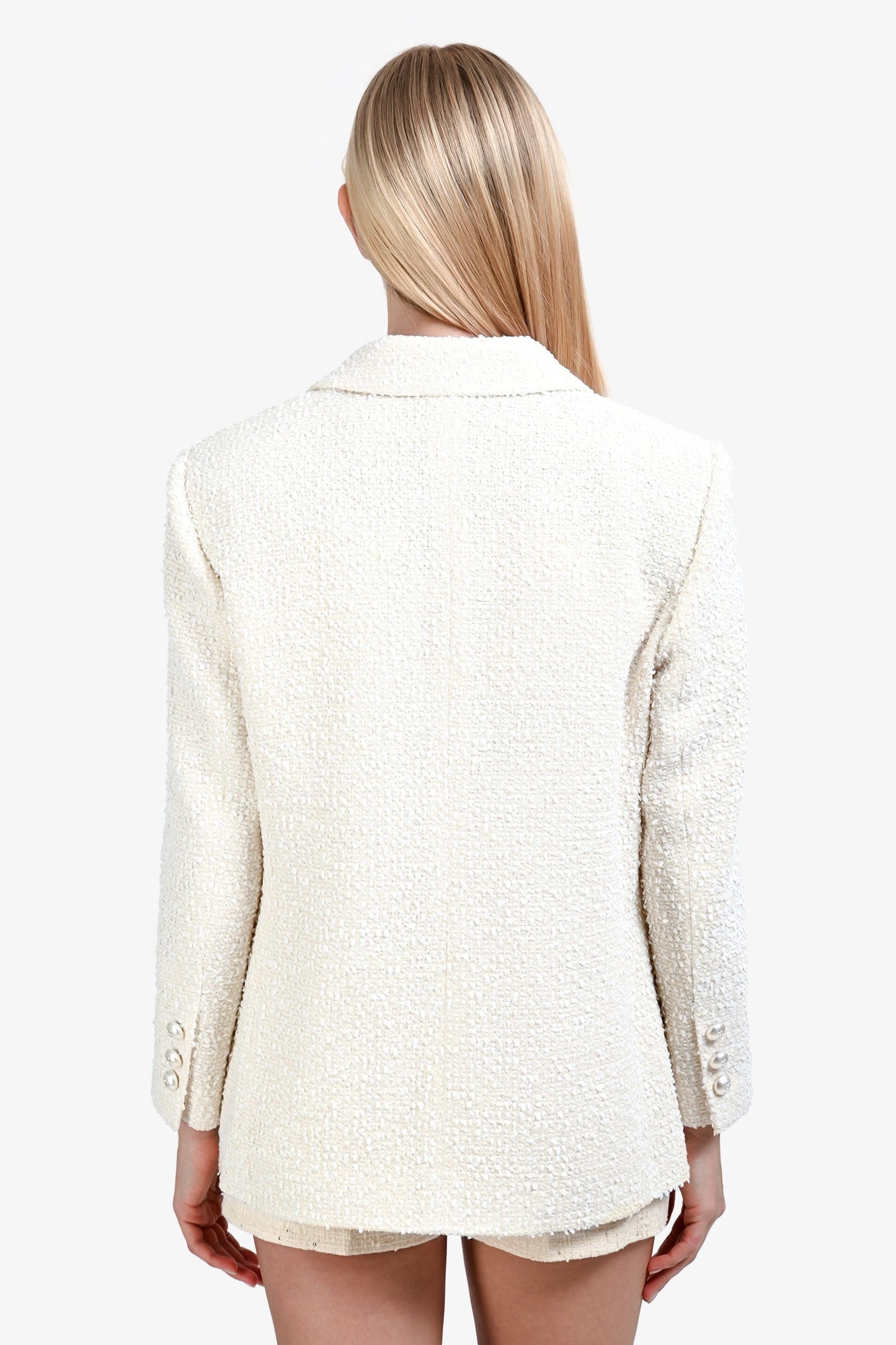 Pre-Loved Chanel™ 2019 White Faux Pearl Button La Pausa Tweed Blazer Size 44