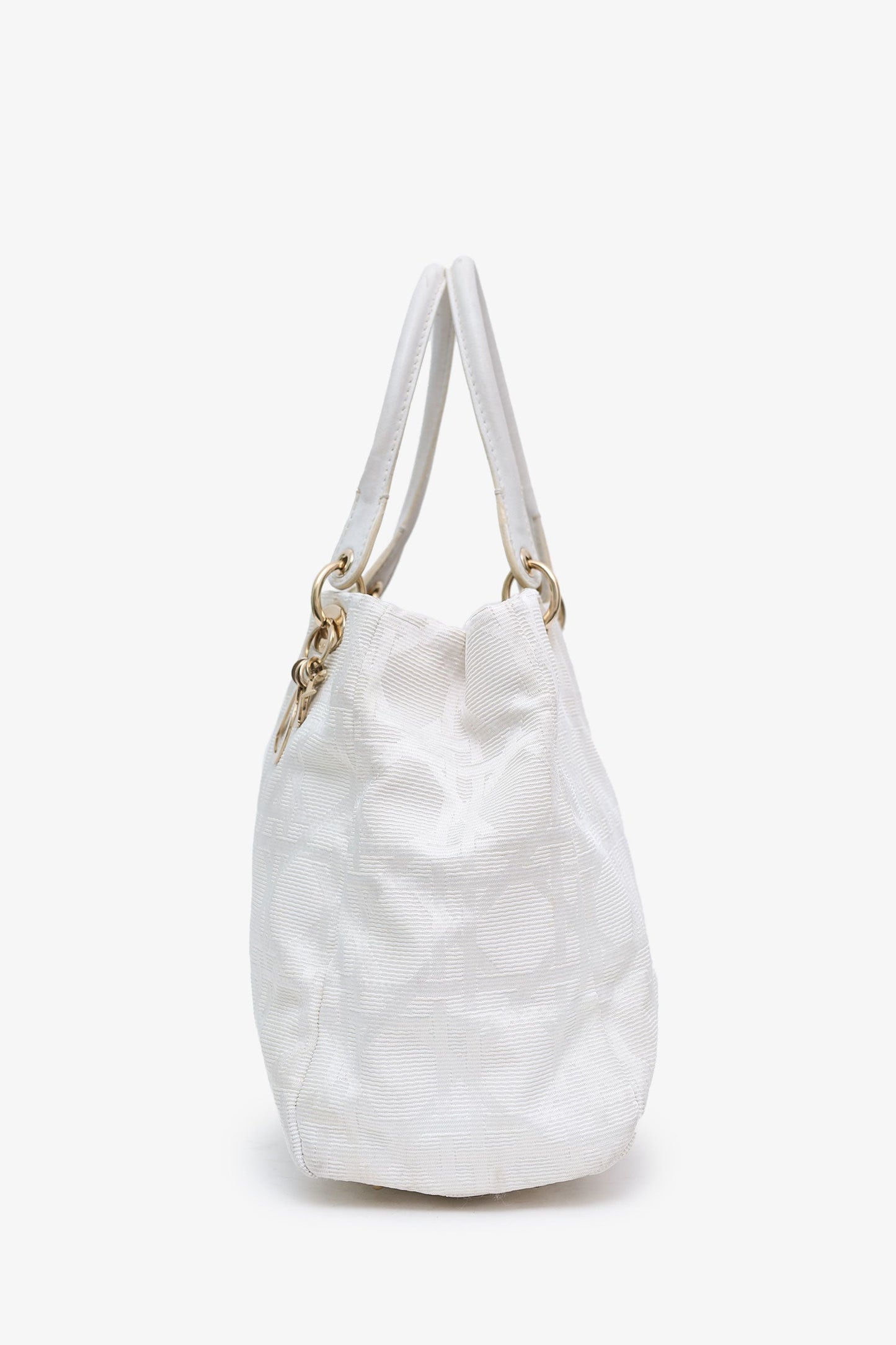 Christian Dior 2007 White Cannage Jacquard Canvas Lady Dior Tote