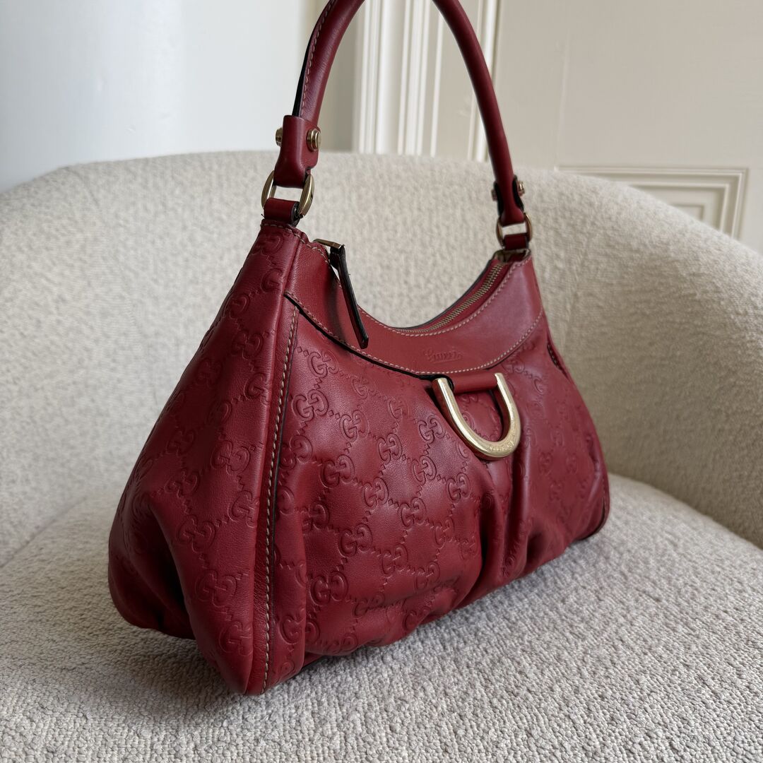Gucci Guccissima Abbey Leather Red Shoulder Bag