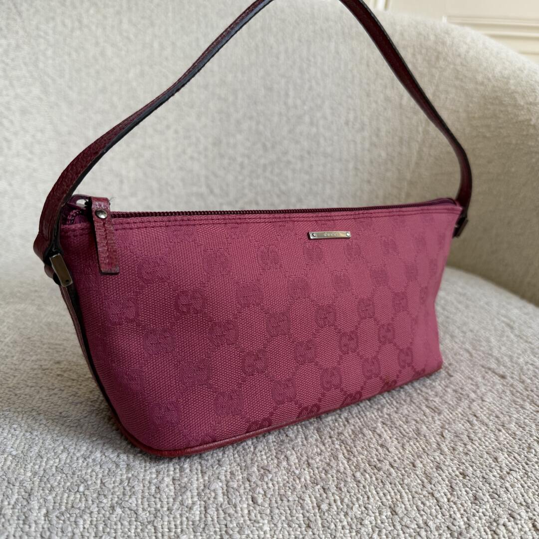 Gucci GG Monogram Pink Boat Pochette Handbag