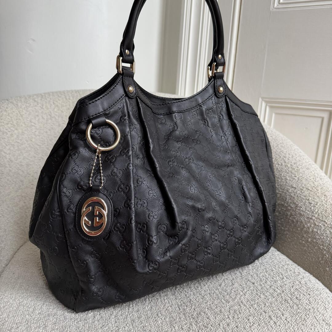 Gucci Guccissima Sukey Leather Black Large Tote Bag