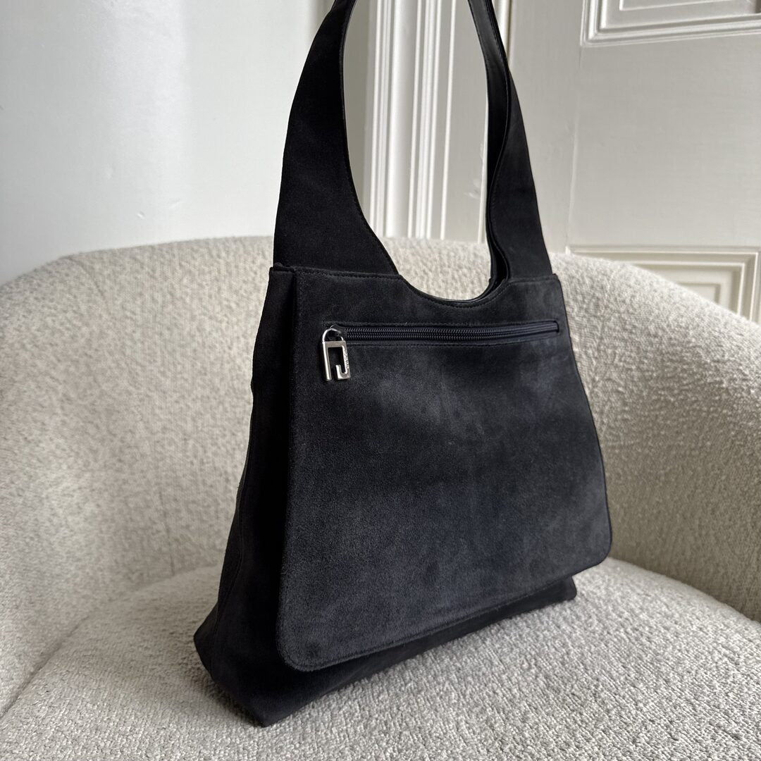 Gucci Tom Ford Era Suede Black Zip Shoulder Bag