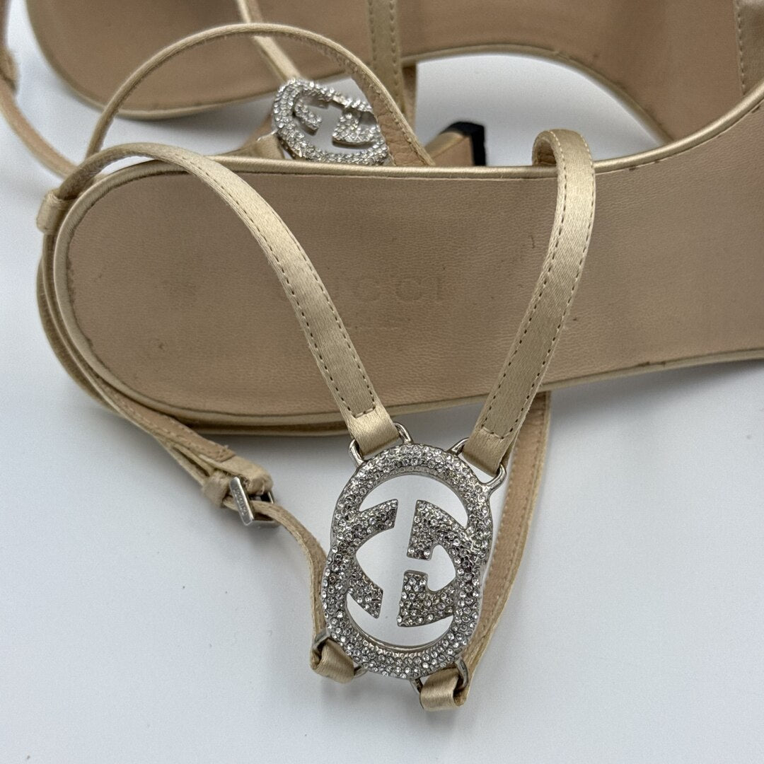 Gucci Ankle Strap GG Crystal Kitten Heels
