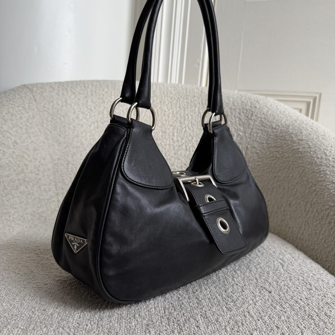 Prada Moon Leather Black Shoulder Bag