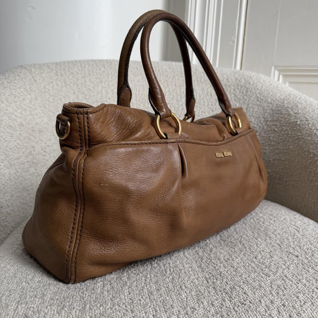 Miu Miu Vitello Turnlock Brown Shoulder Bag