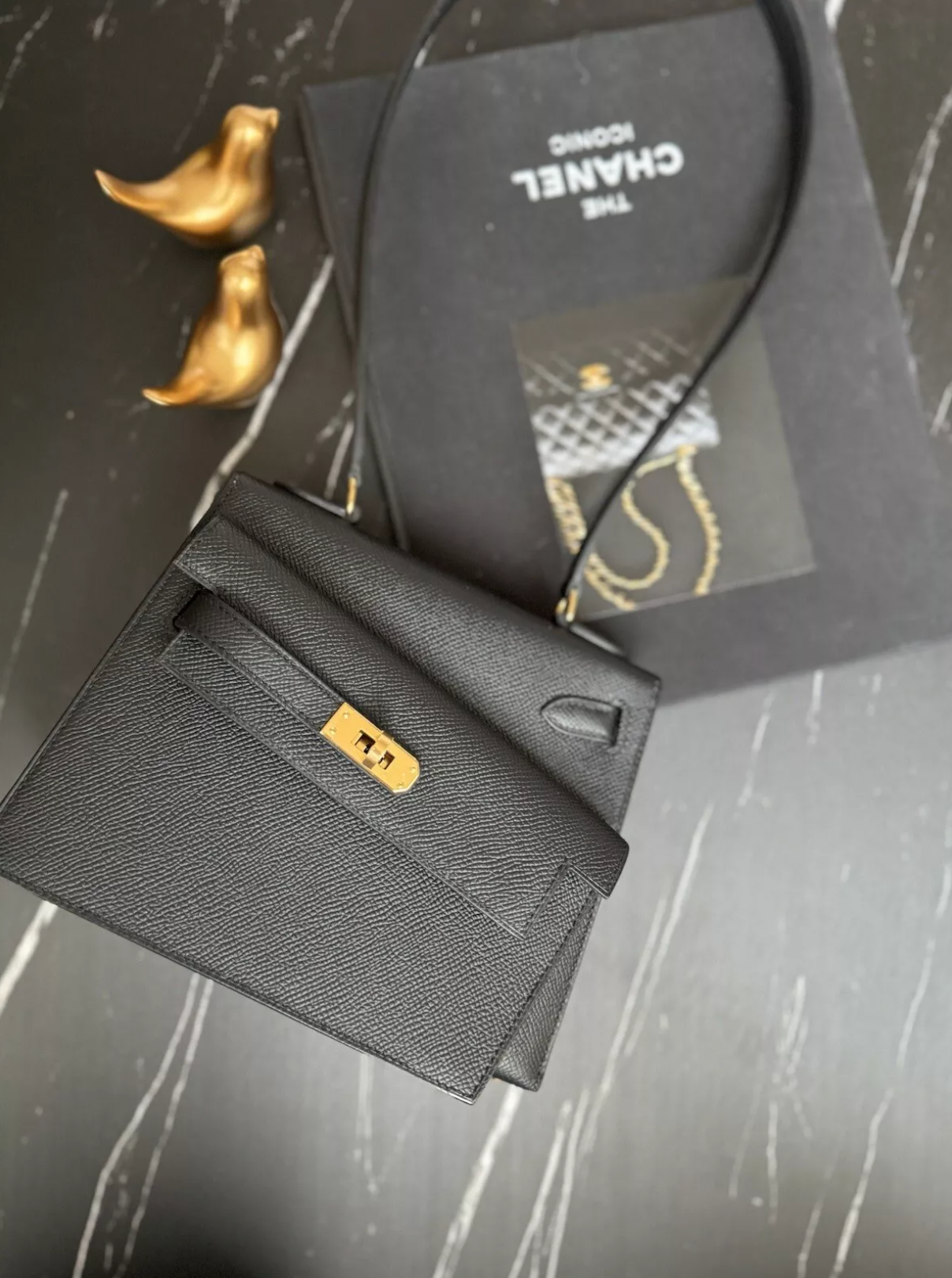 BNIB Hermes Kelly En Desordre Black Epsom Gold HW B Stamp Limited Edition