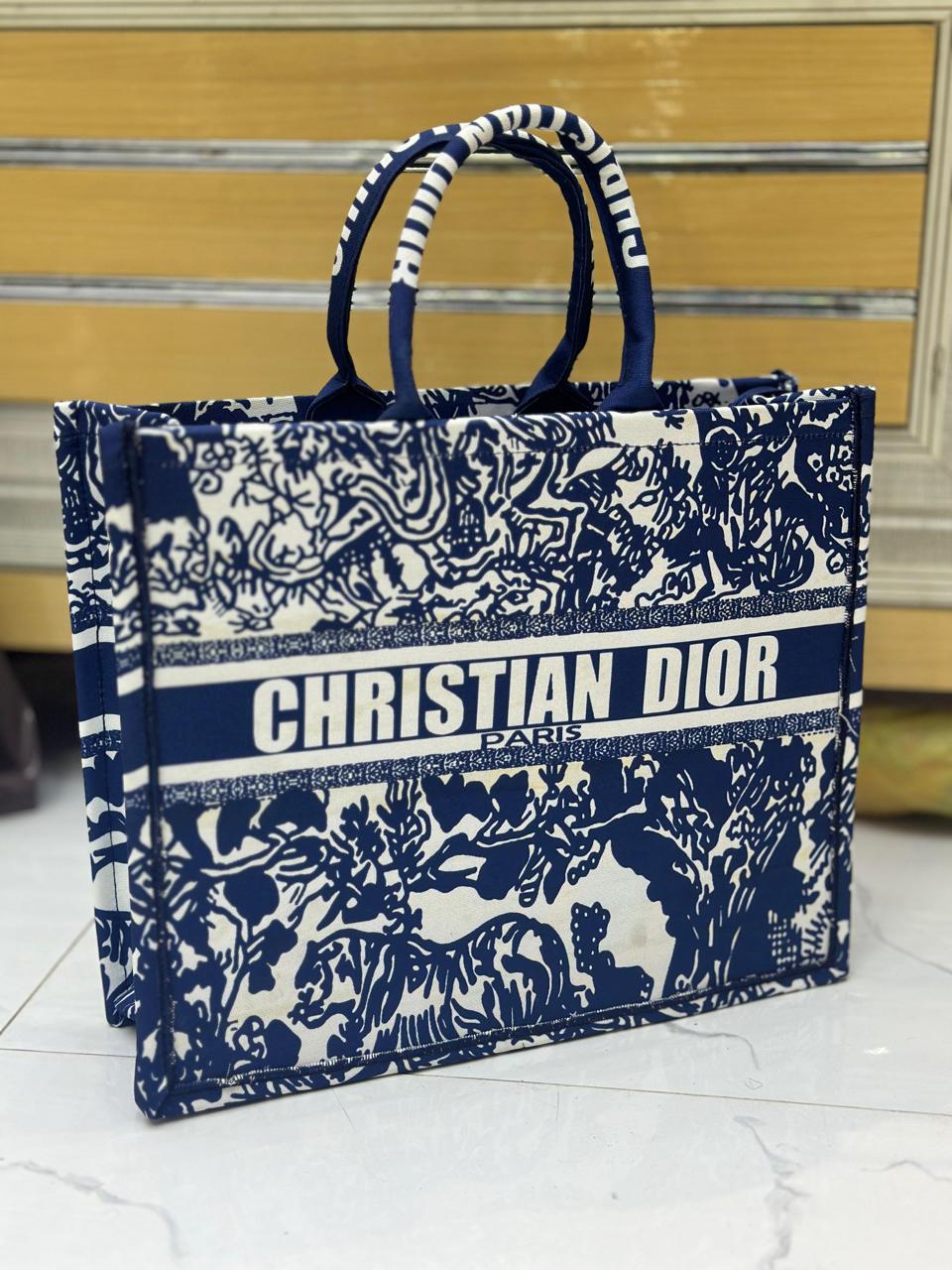 CHRISTIAN DIOR-Inspired Tote β High Quality Denim Women Bag with Beautiful Print(Blue)