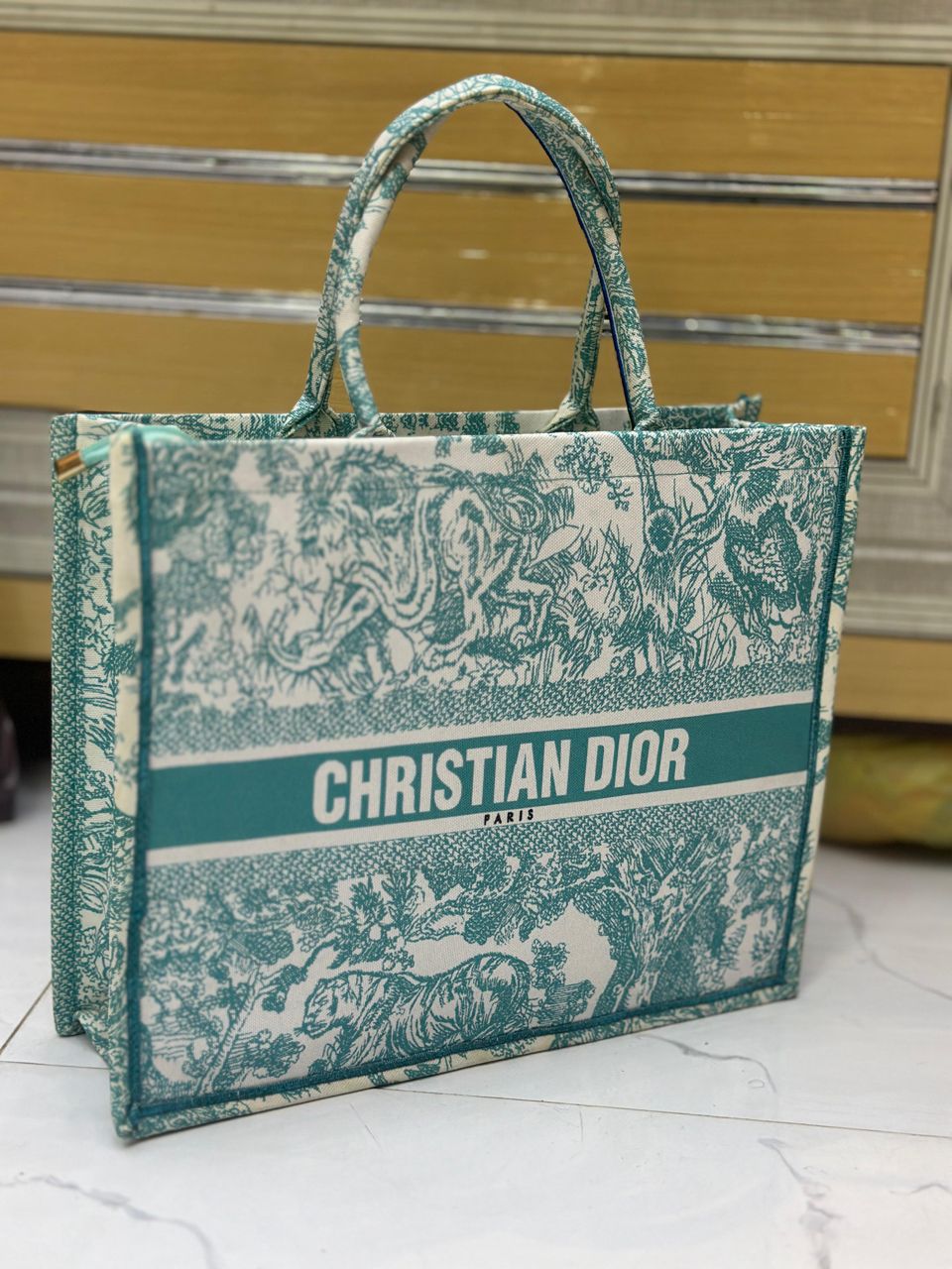 CHRISTIAN DIOR-Inspired Tote β High Quality Denim Women Bag with Beautiful Print(Blue)