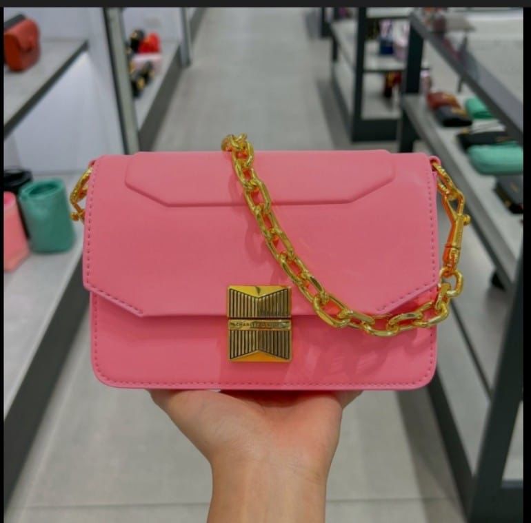 CHARLES & KEITH Women Bag – Belted Design with Push-Lock Closure (Pink)
