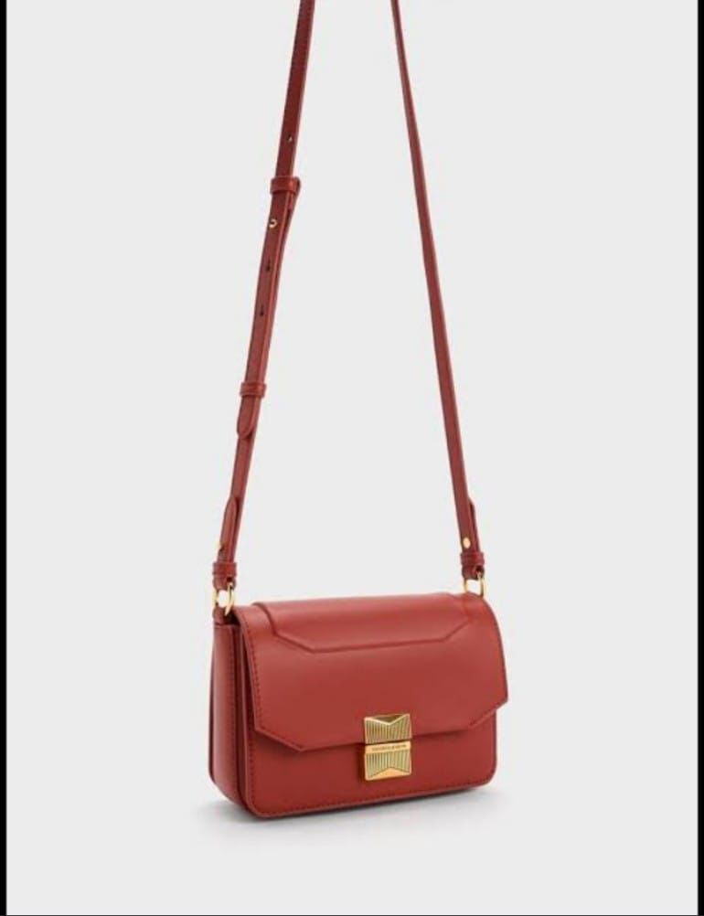 CHARLES & KEITH Women Bag – Belted Design with Push-Lock Closure (Red)