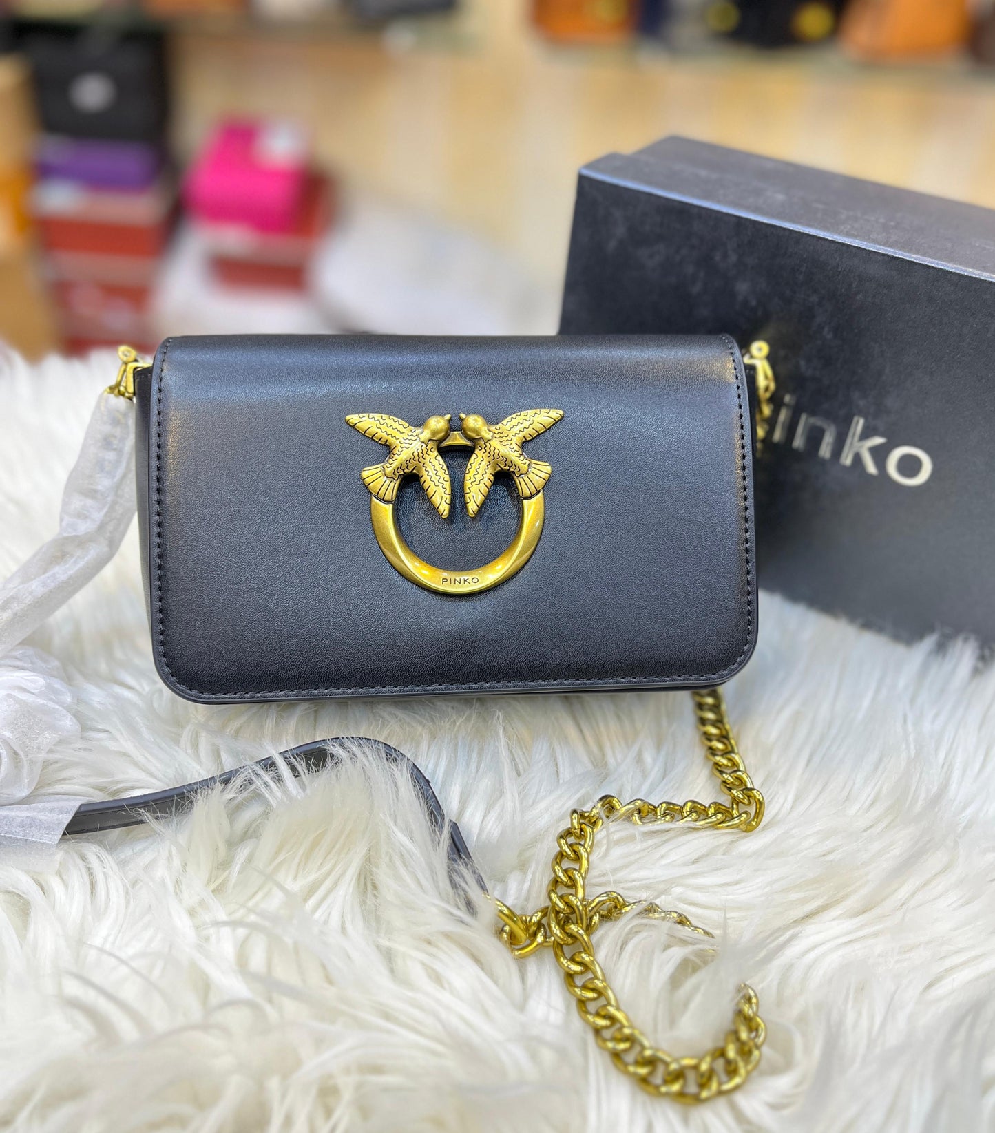 PINKO LOVE CLICK MICRO – Women Bag | Calfskin Silk Leather Shoulder Bag (Black)