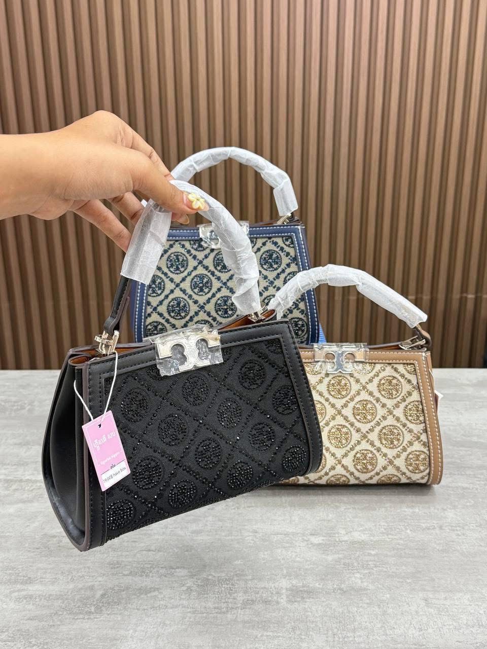 TORY BURCH Women Bag – T Monogram Studded Jacquard | Premium Quality (Black)