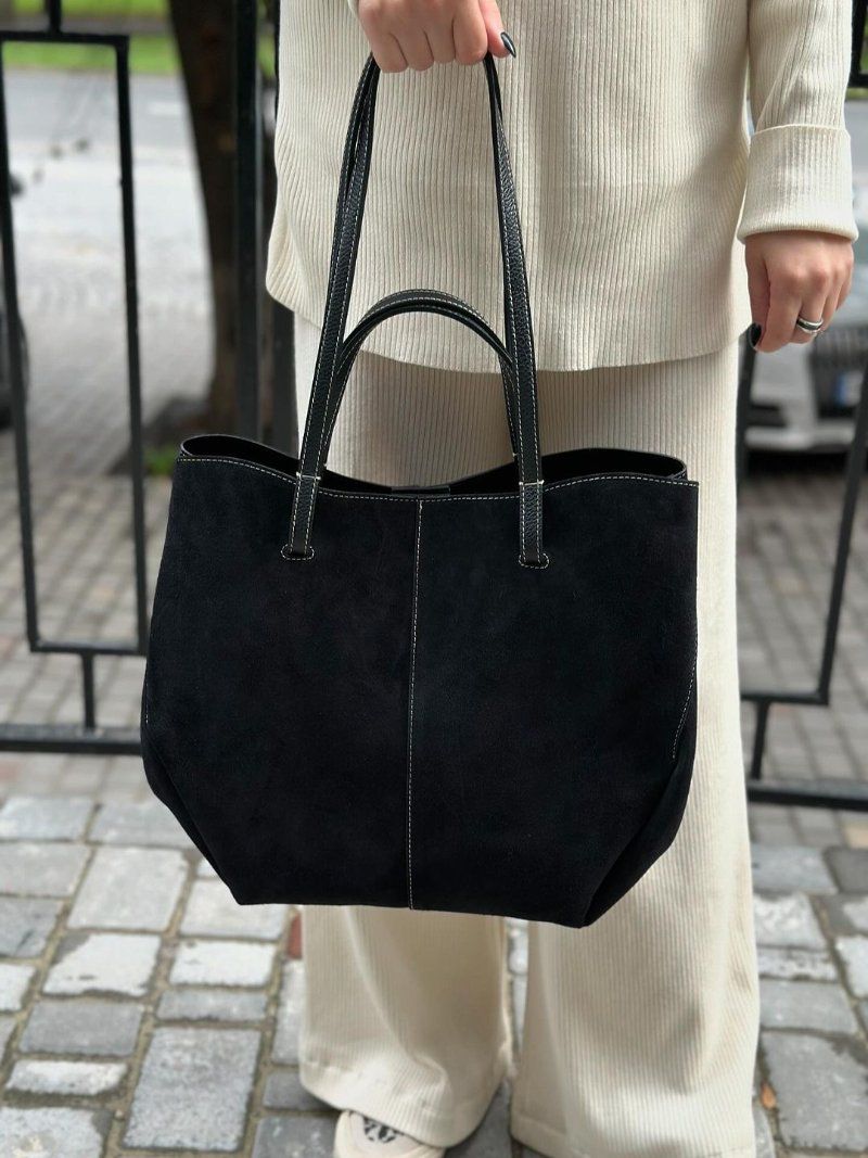 P-O-L-ร-N-E Cyme Suede Leather Handbag โ Premium Women Bag (Black)