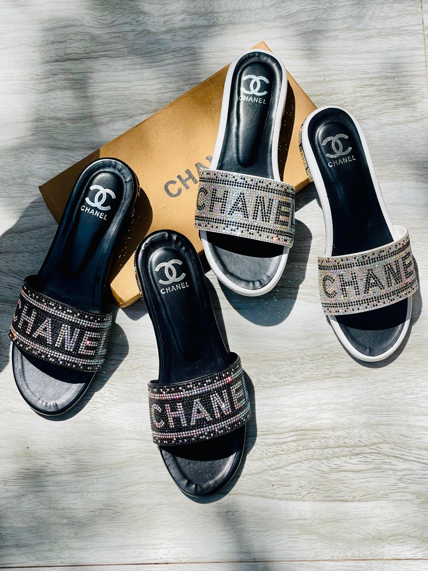 C-H-A-N-E-L Stone Heels β Elegant Women Footwear (Black)